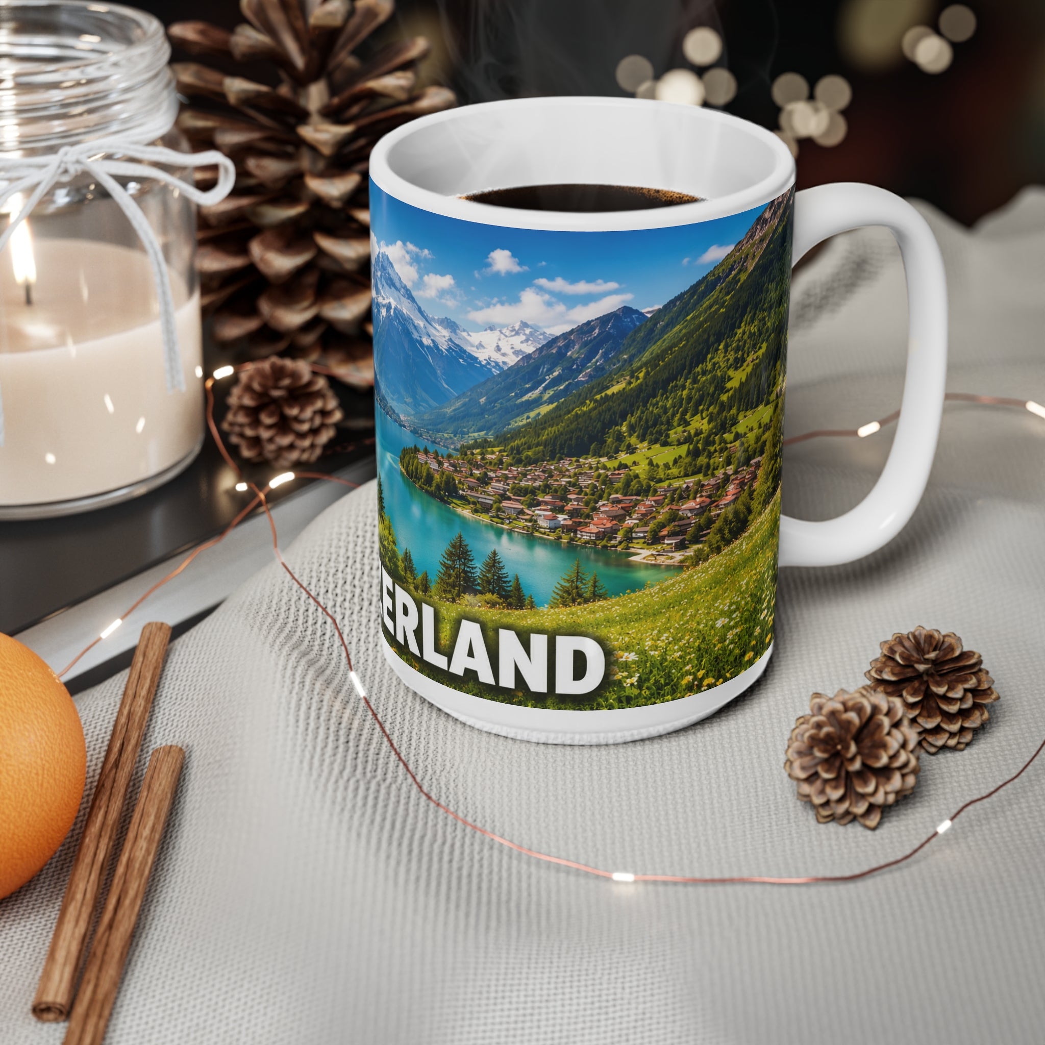 Switzerland Scenic Coffee Mug — Alpine Lake & Chalet 11oz/15oz