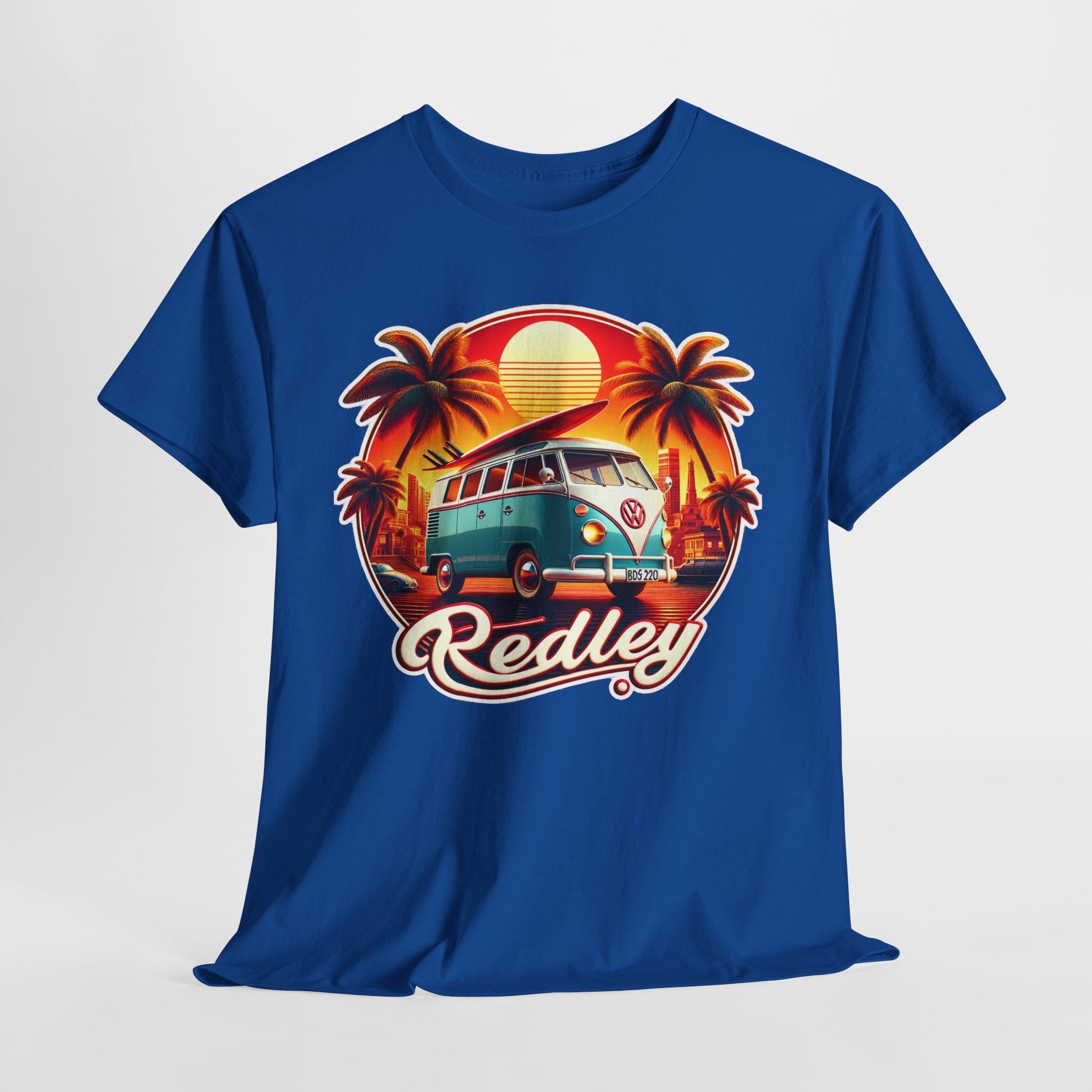 Vintage Surf Van T-Shirt – Retro Beach Sunset Tee with 'Redley' Script