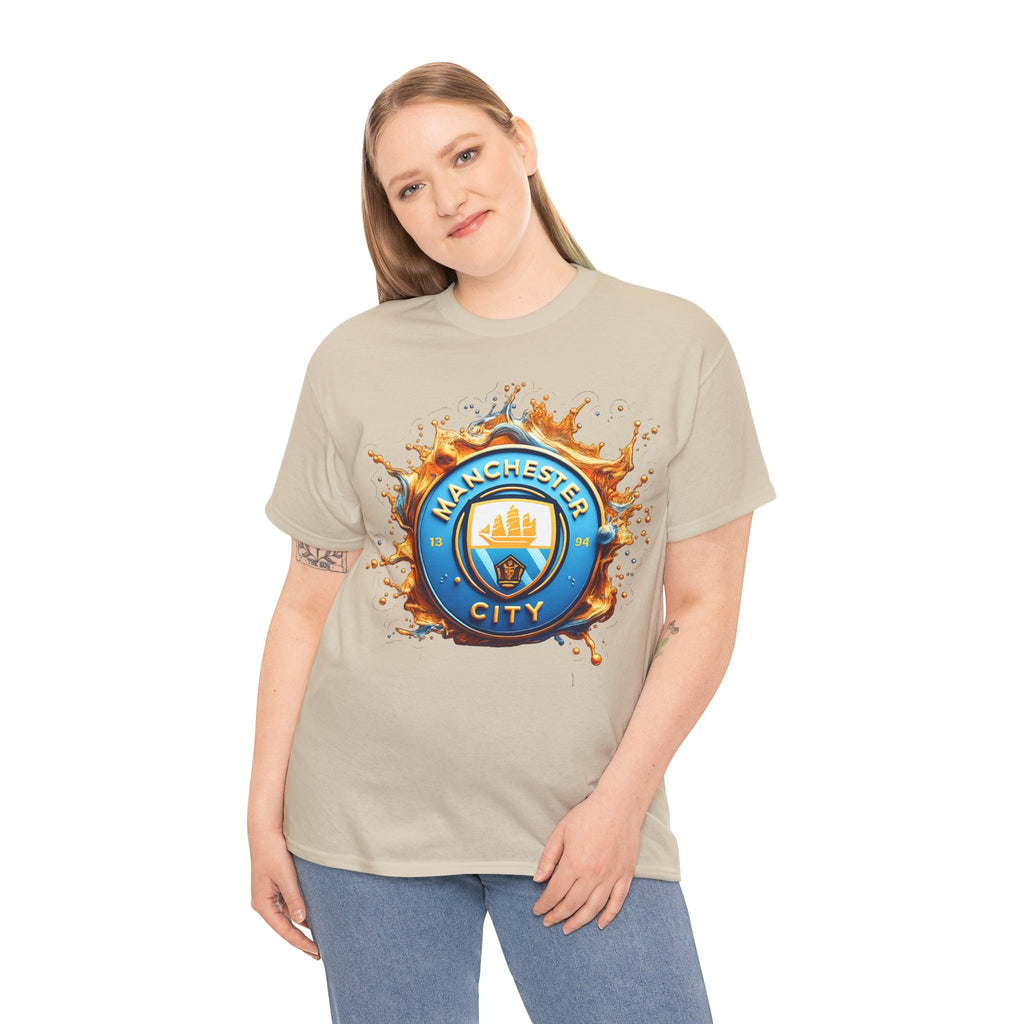 Manchester City Inspired Splash Logo Cotton T-Shirt