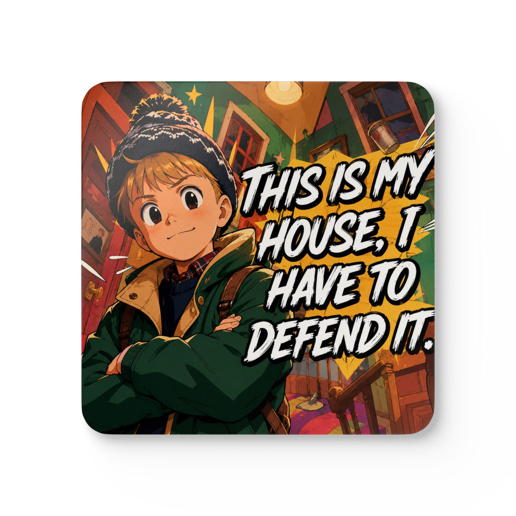 Home Alone Inspired Anime Quote Cork Coaster Set — “This Is My House, I Have To Defend It”