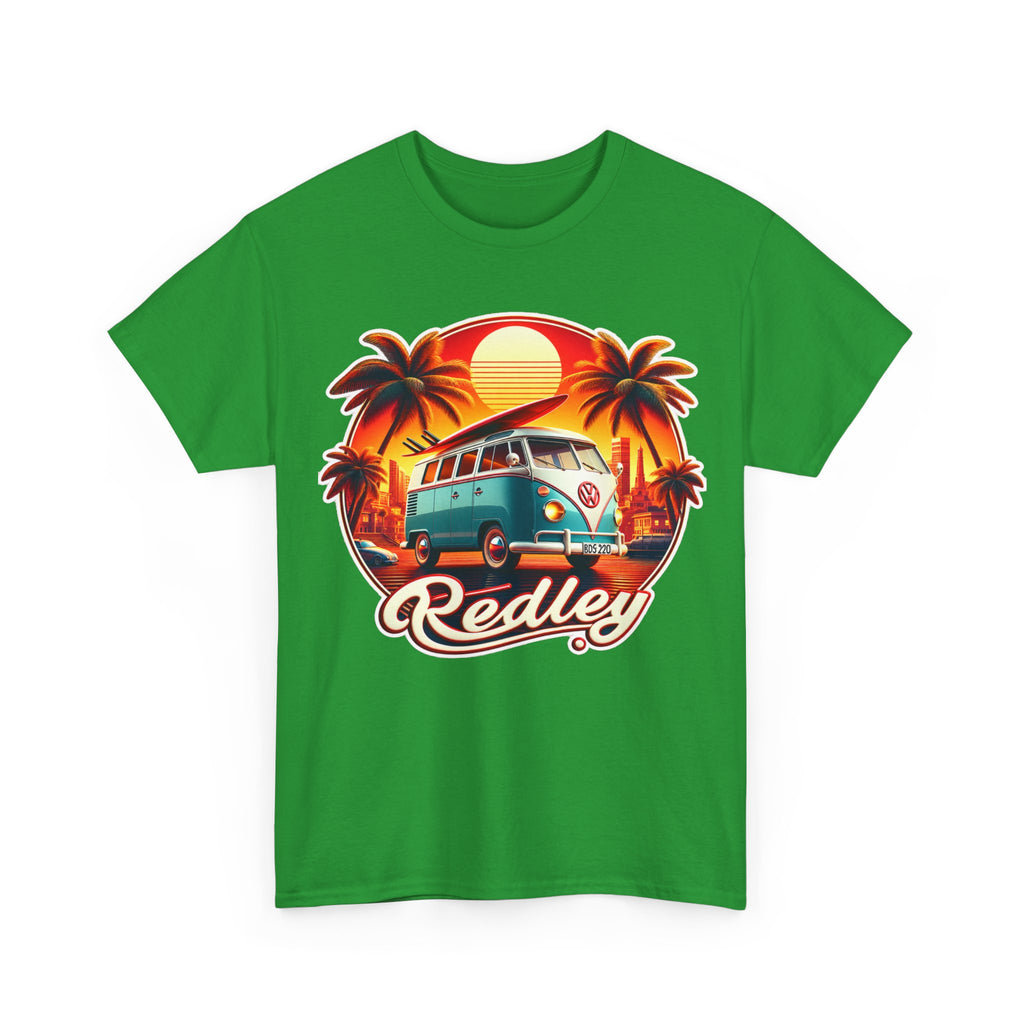 Vintage Surf Van T-Shirt – Retro Beach Sunset Tee with 'Redley' Script