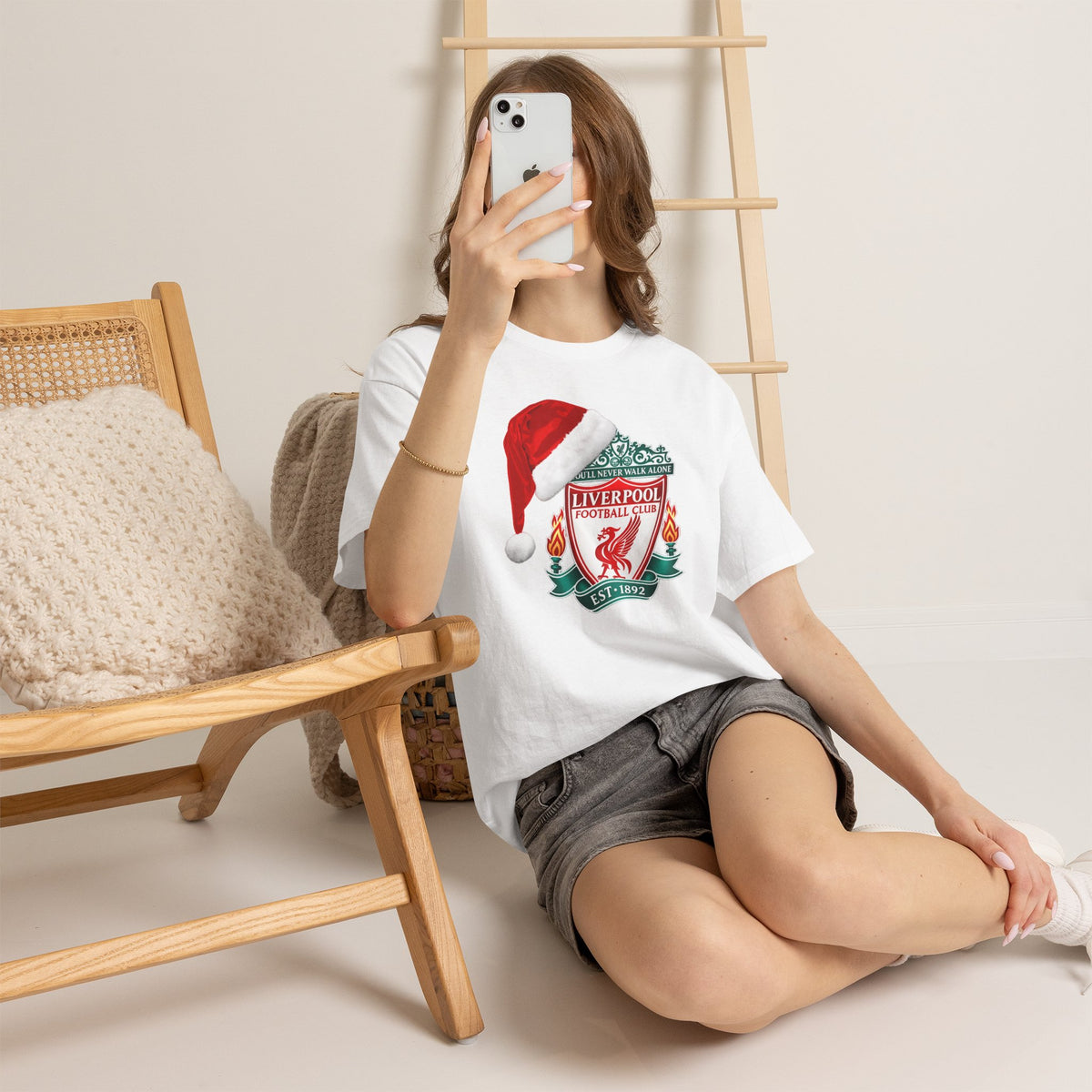 Liverpool FC Crest T‑Shirt with Santa Hat — Christmas Football Fan Tee