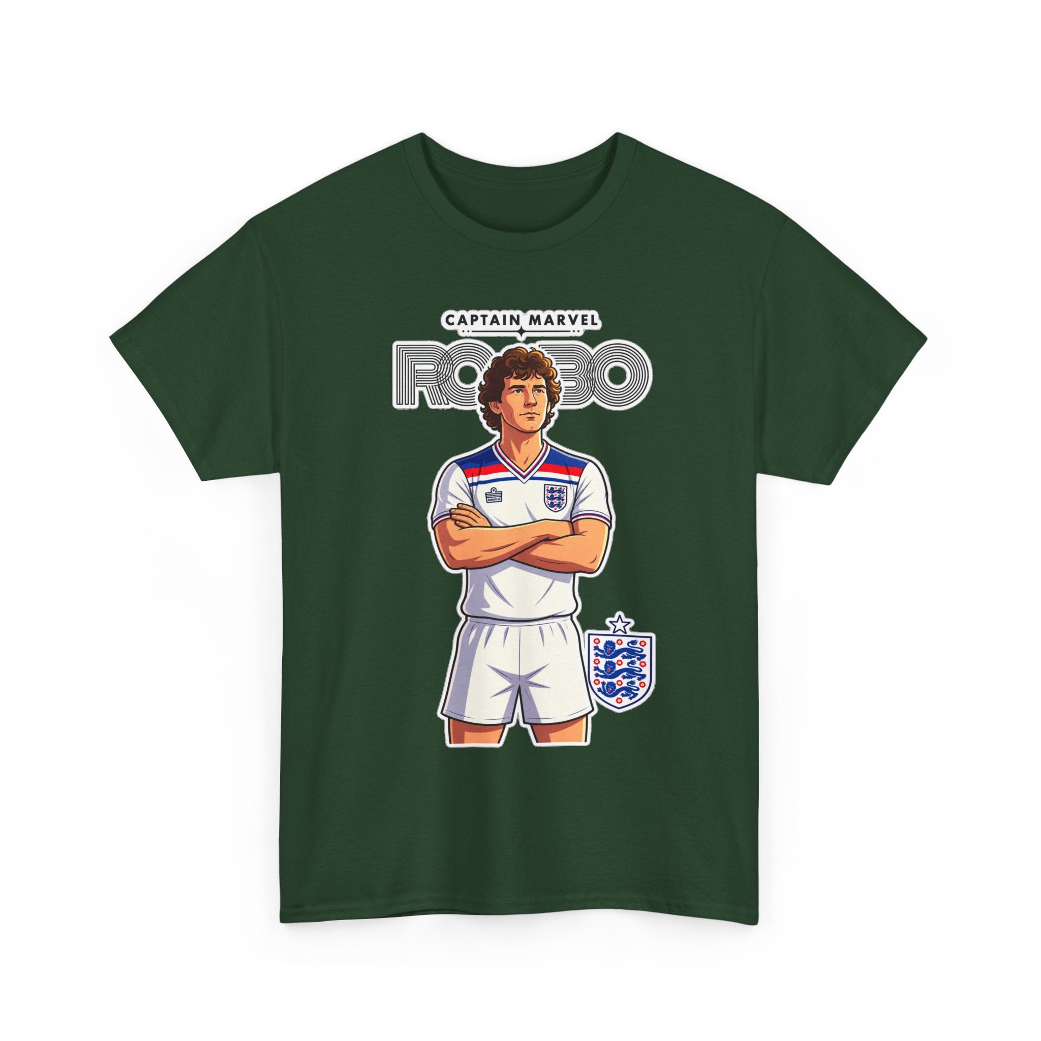 Bryan Robson Retro England Football Cotton T-Shirt / Tee — "Captain Marvel" Soccer Player Graphic