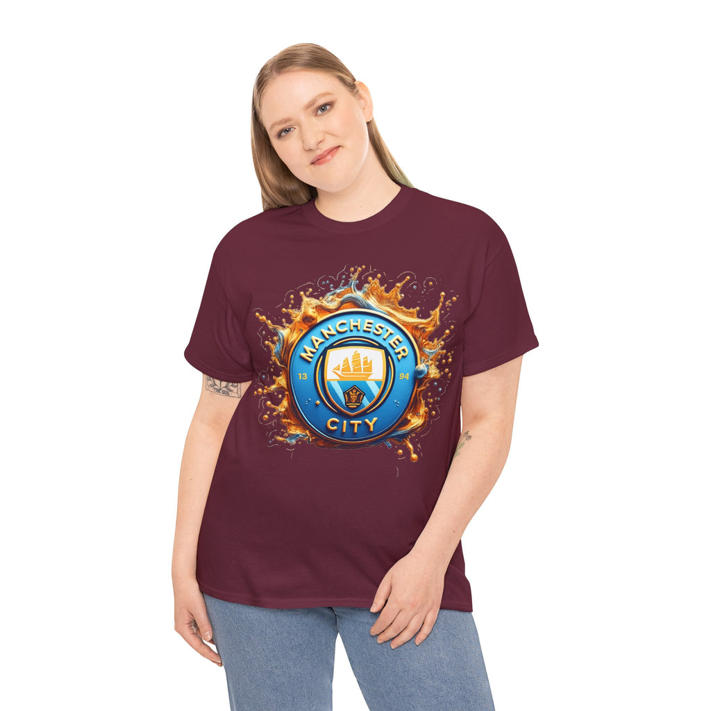 Manchester City Inspired Splash Logo Cotton T-Shirt