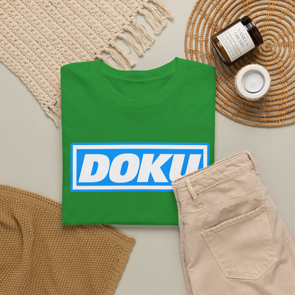 Doku Manchester City Player Logo Cotton Tee — Minimal Blue Box Graphic T-Shirt