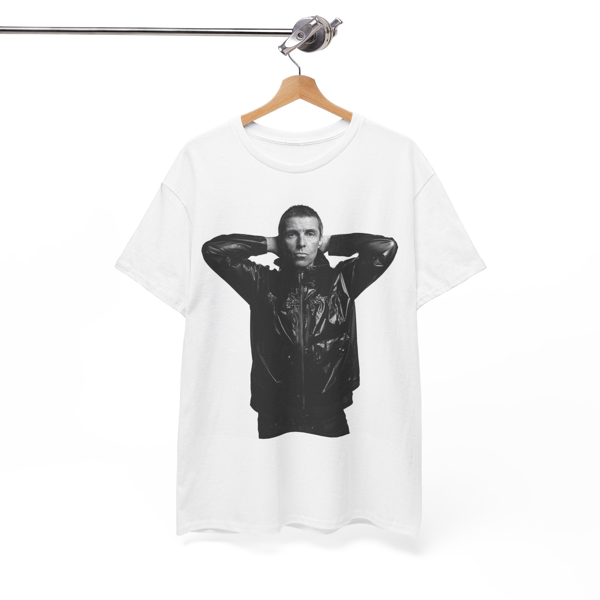 Noel Gallagher Portrait Graphic Tee — Monochrome Leather Jacket Photo Print