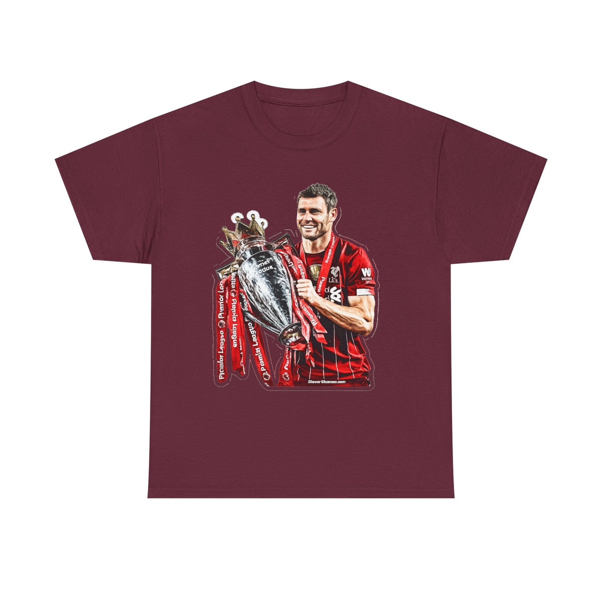 James Milner Liverpool Premier League Champion Trophy T-Shirt — Player Holding Premier Trophy