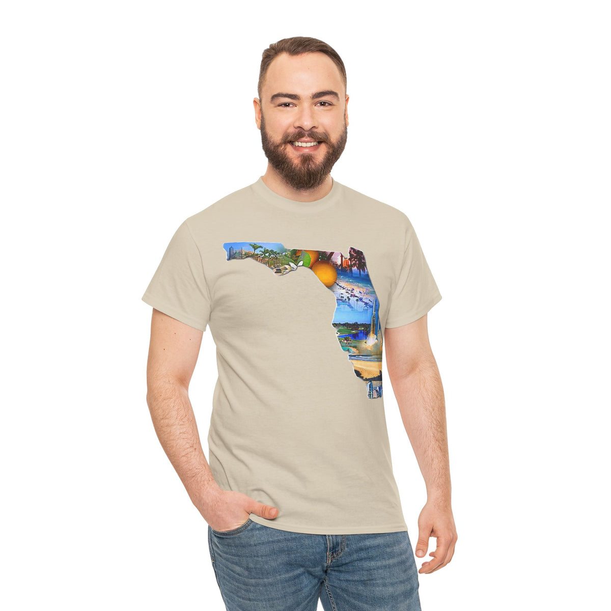 Florida State Shape T-Shirt — Scenic Beach & Sunset Map Tee