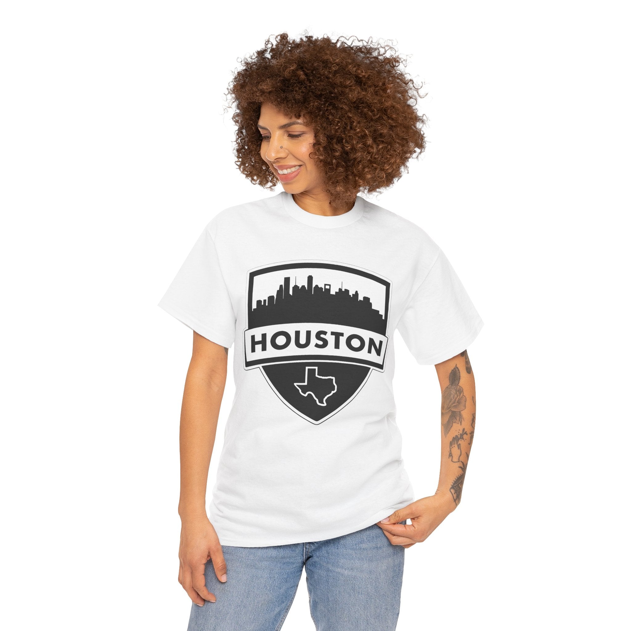Houston Skyline Shield T-Shirt — Texas Outline City Pride Tee