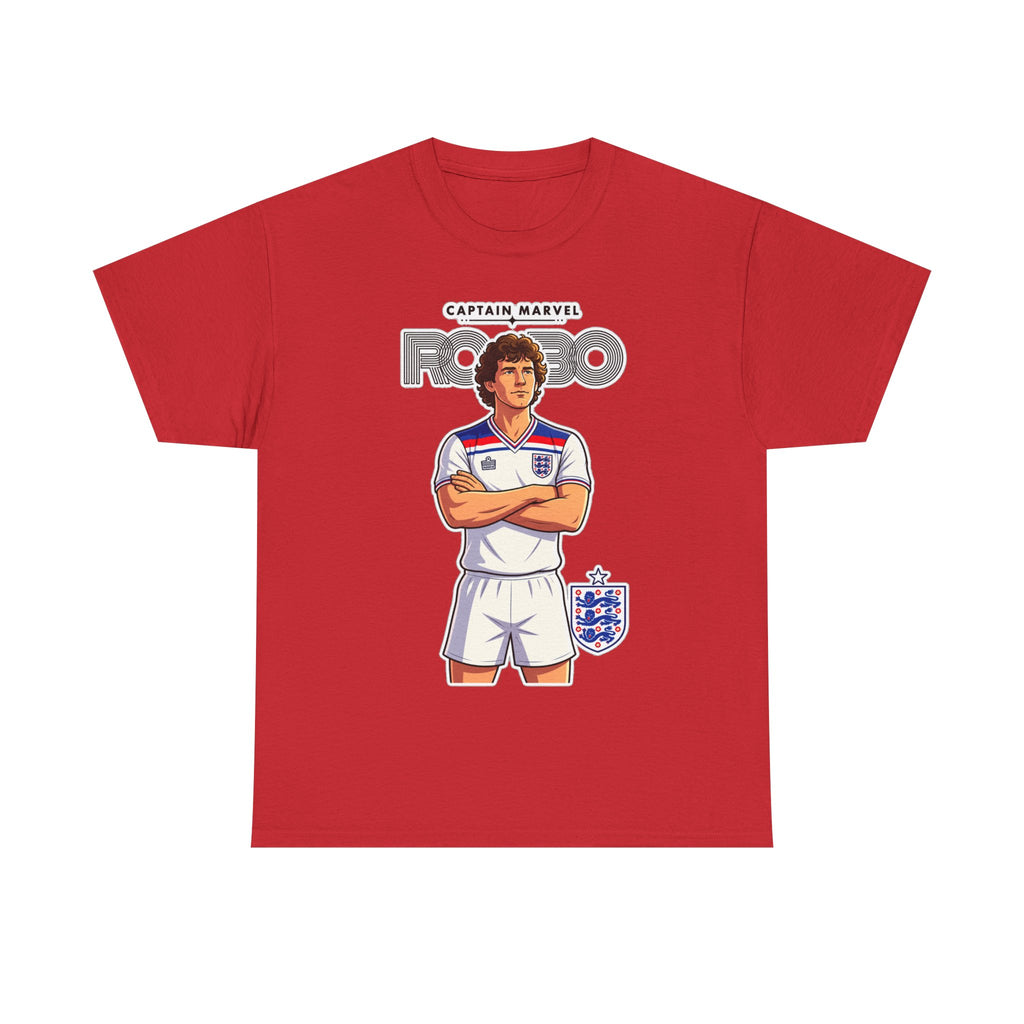 Bryan Robson Retro England Football Cotton T-Shirt / Tee — "Captain Marvel" Soccer Player Graphic