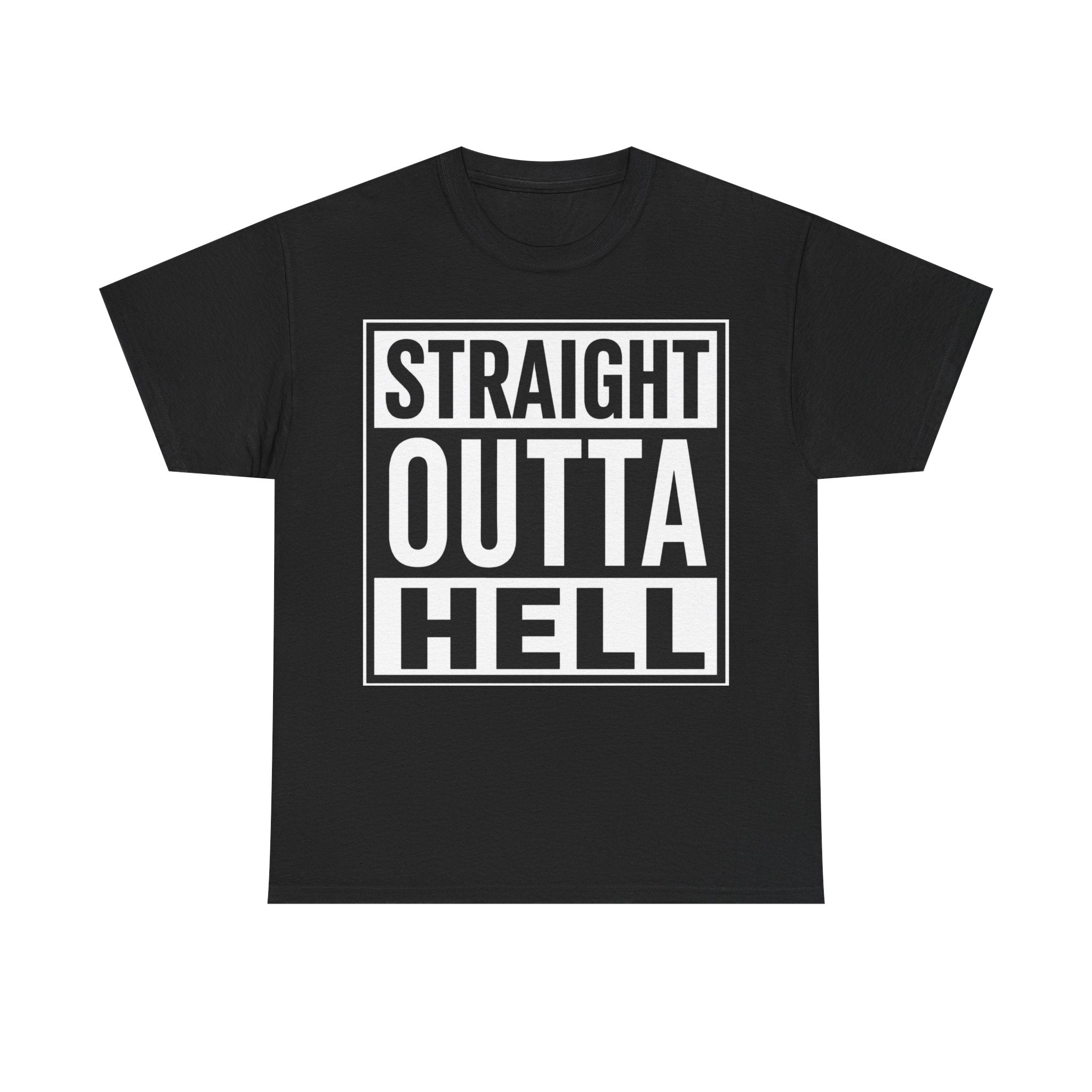 Straight Outta Hell T-Shirt — Bold Gothic Graphic Tee