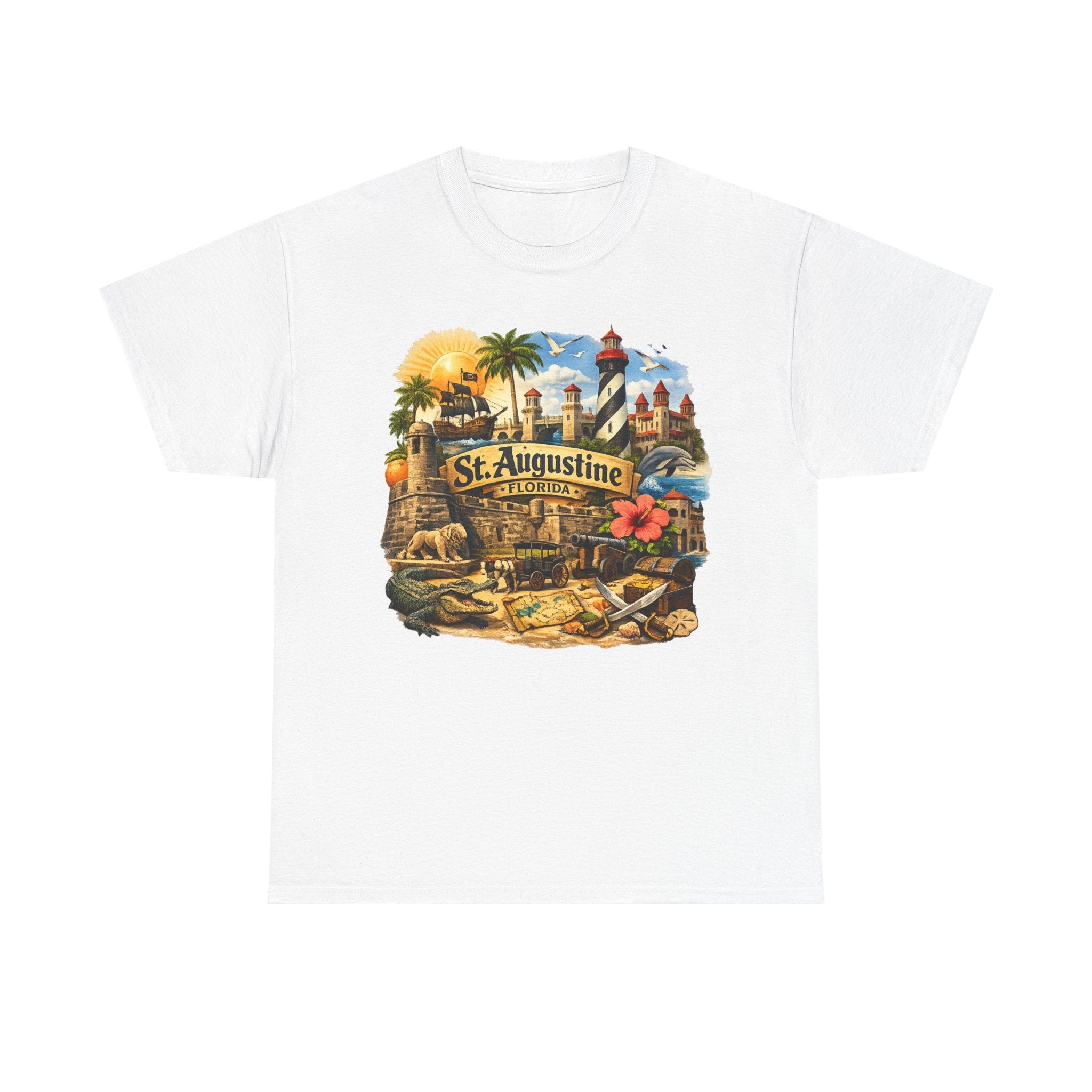 St. Augustine Florida Vintage Travel Tee — Retro Beach & Lighthouse Souvenir T-Shirt