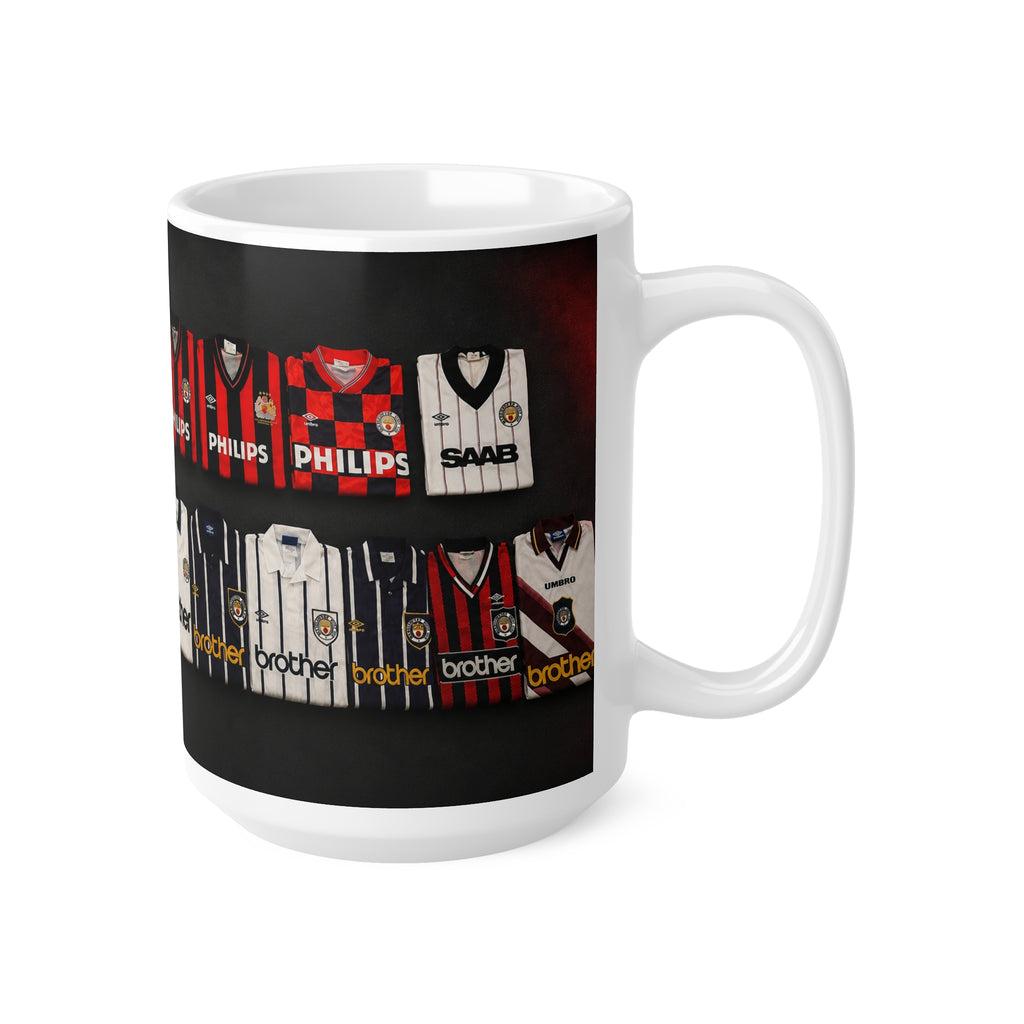 Manchester City Retro Away Soccer Jersey Collage Mug — Vintage Football Shirts Ceramic Coffee Cup (11oz & 15oz)