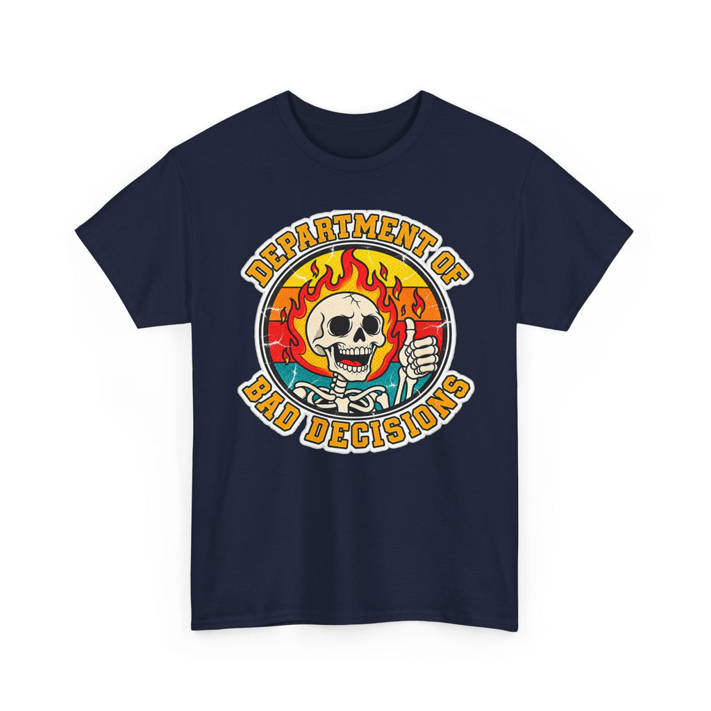 Department of Bad Decisions Skull T-Shirt — Retro Flaming Thumbs-Up Graphic Tee