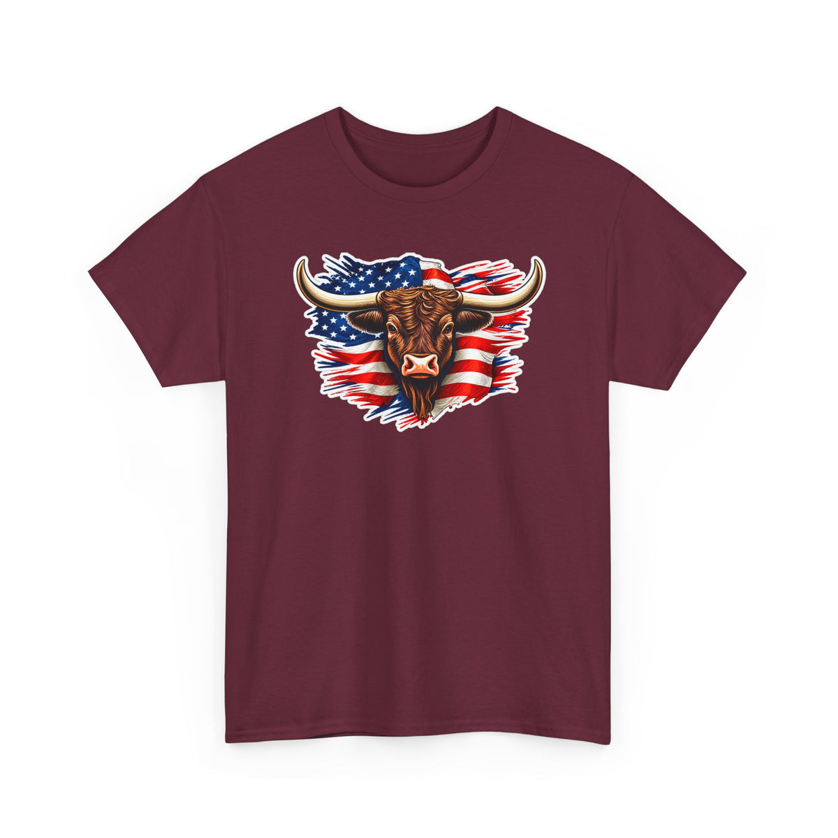 American Flag Bull Graphic Tee — Patriotic Cowboy Western T-Shirt