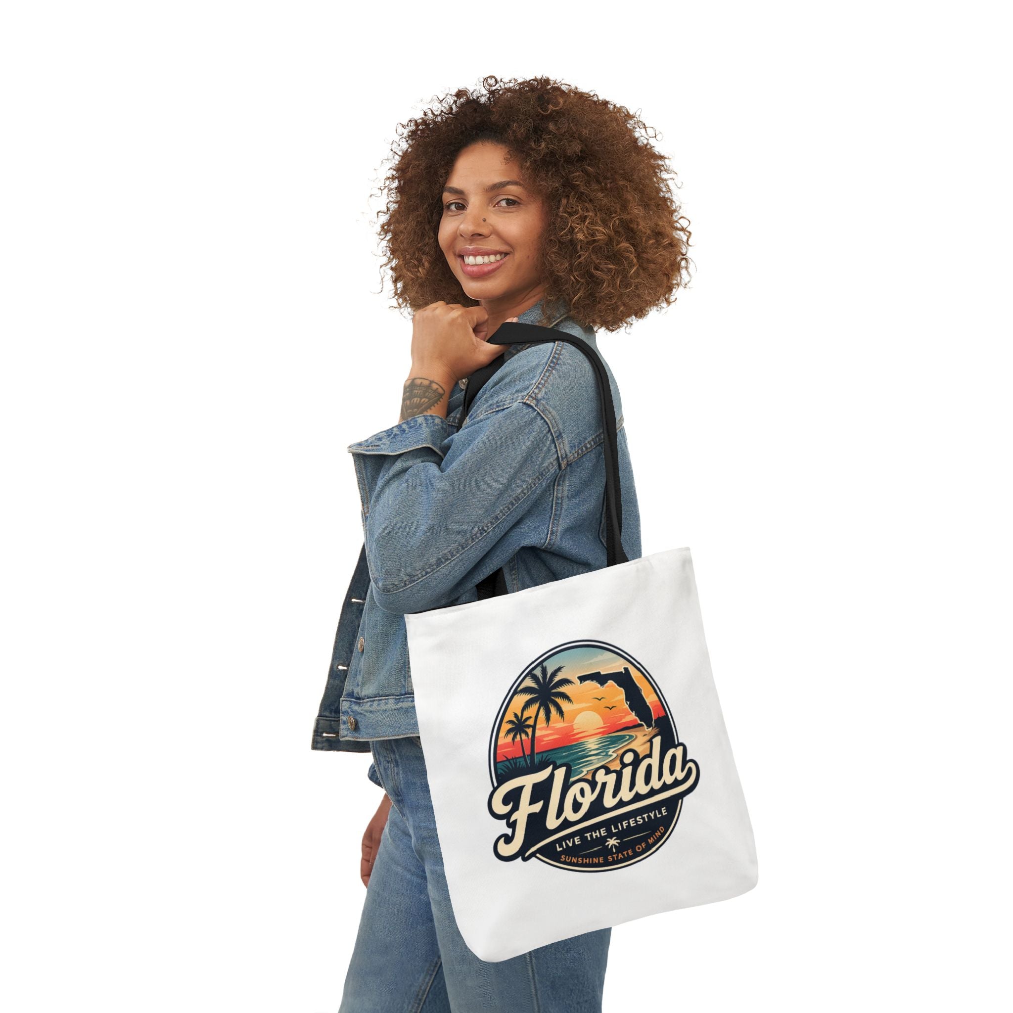 Florida Sunset Canvas Tote Bag — Retro Palm Beach Design