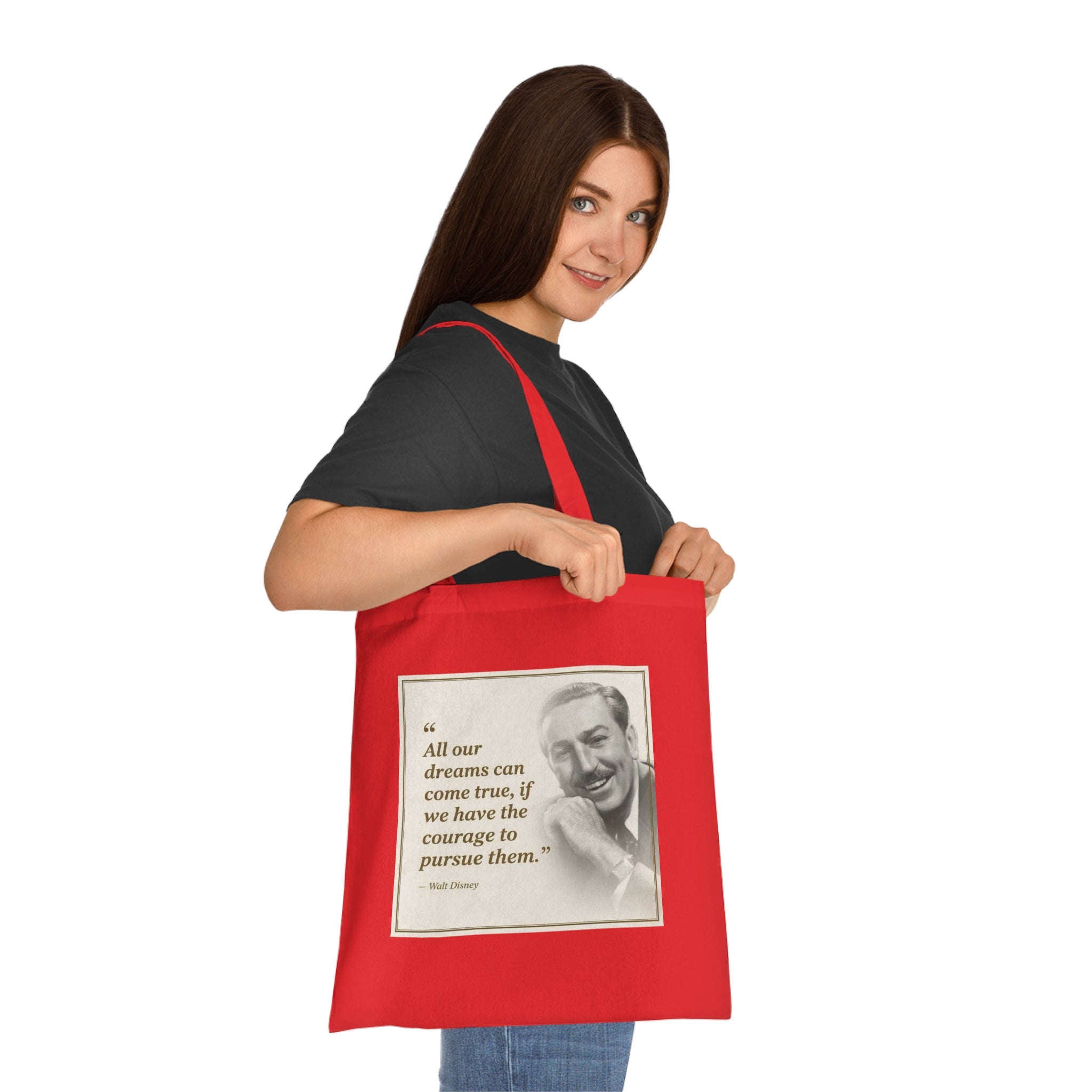 Walt Disney Quote Cotton Tote — "All our dreams can come true" Inspirational Canvas Bag