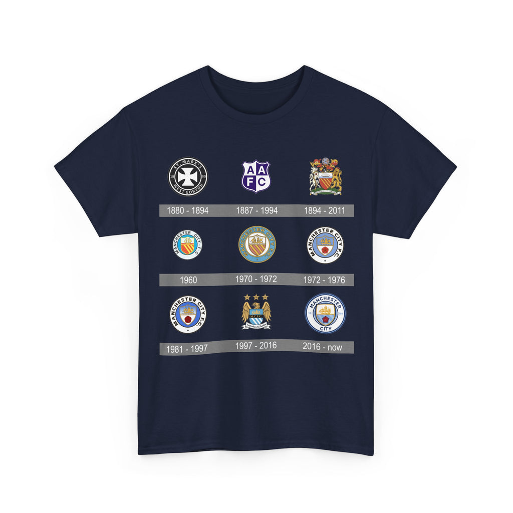 Manchester City Crest Timeline T-Shirt — Retro Club Crest History Tee