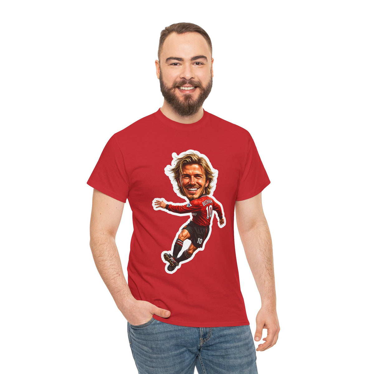 Beckham Caricature Cotton T-Shirt — Retro Football Player Graphic Tee
