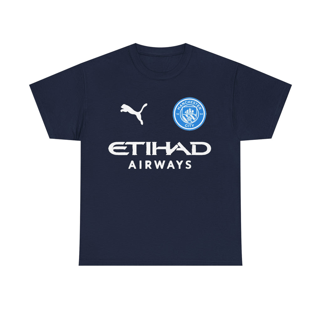 Man City Inspired Etihad Airways Logo Tee - Black Puma Style Football Shirt