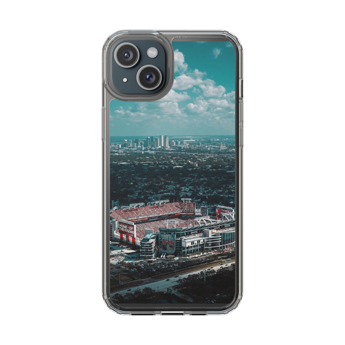 Tampa Bay Raymond James Stadium Clear Phone Case — Aerial City Stadium Design