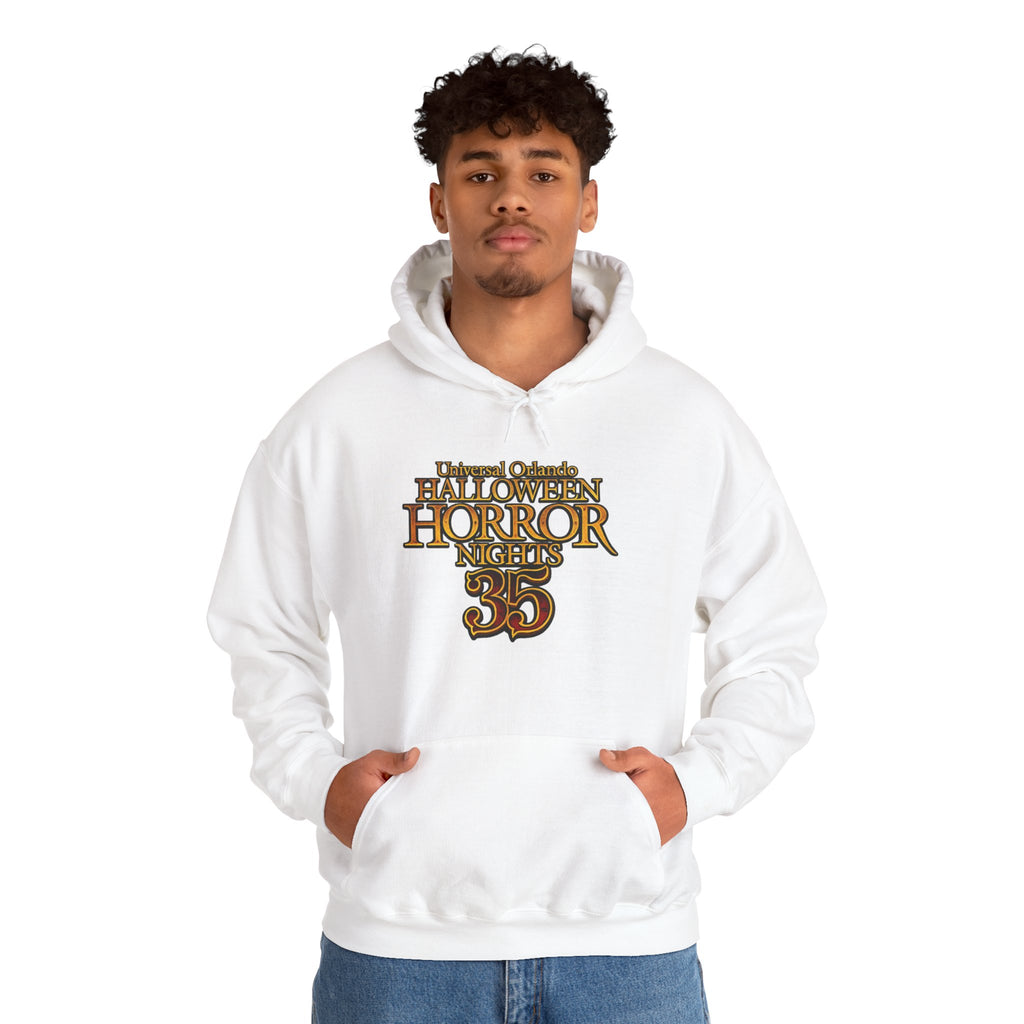 Hoodie — 'Halloween Horror Nights 35' Retro Theme Park Logo Pullover