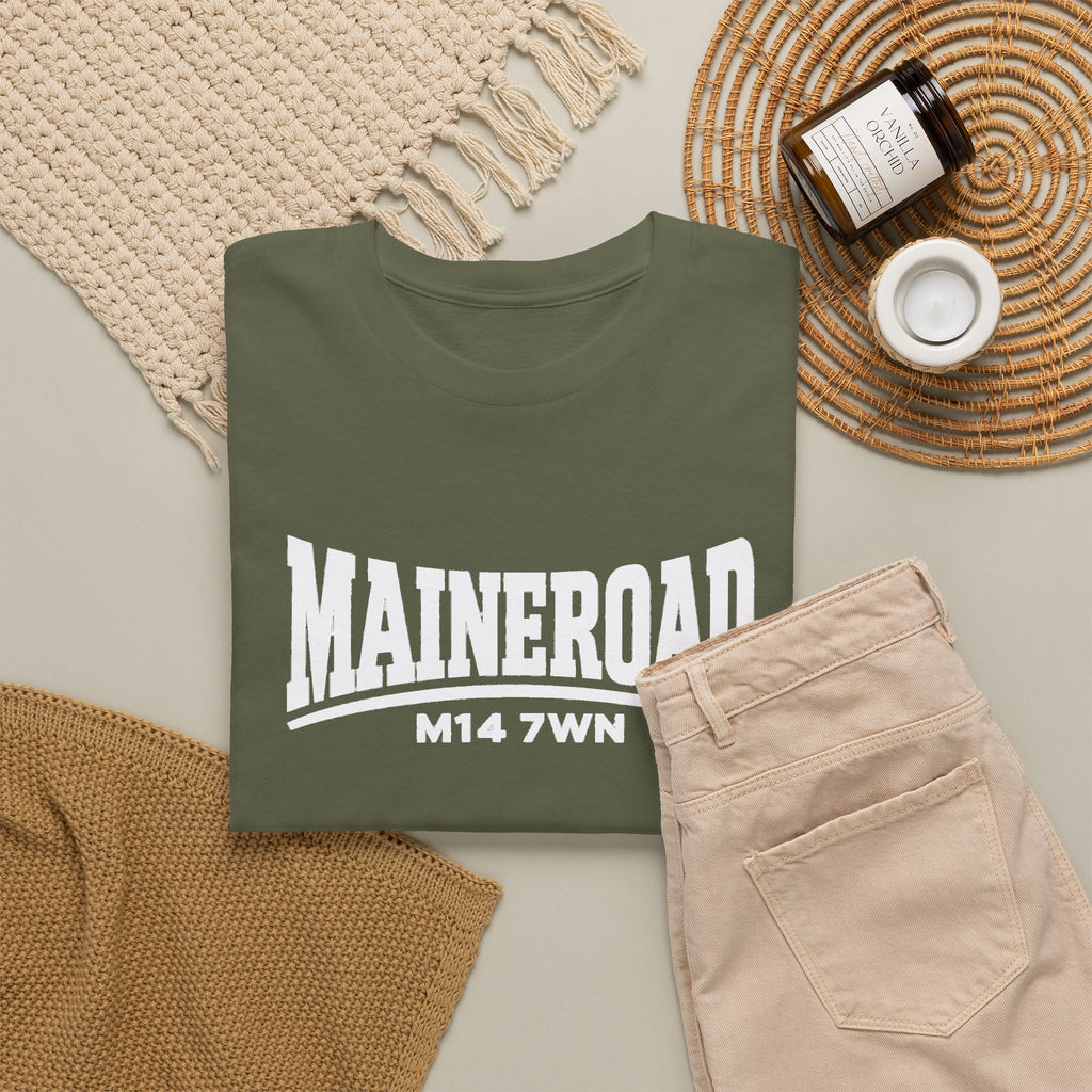 Maine Road Manchester City Cotton T-Shirt — M14 7WN Maine Graphic T-Shirt