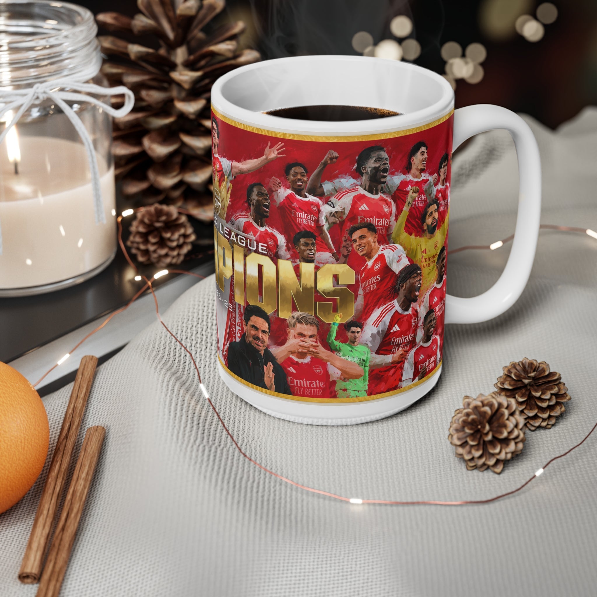 Arsenal Champions Premier League Ceramic Mug — 11oz & 15oz Team Celebration Coffee Cup