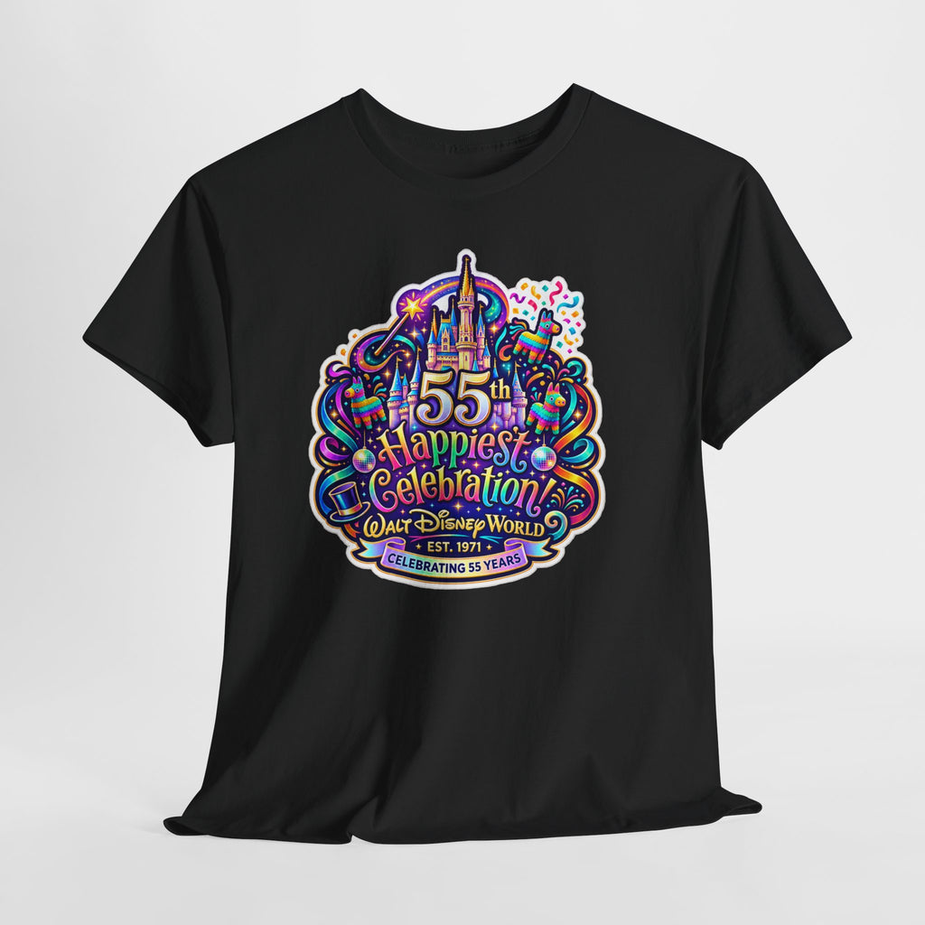 T-Shirt — "55th Happiest Celebration" Colorful Anniversary Castle Graphic Tee
