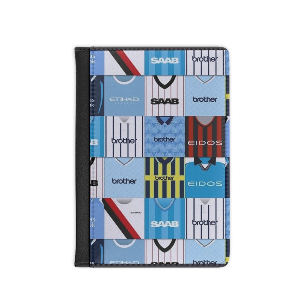 Manchester City Football Kit Patchwork Passport Cover — Vintage Soccer Jersey Travel Wallet