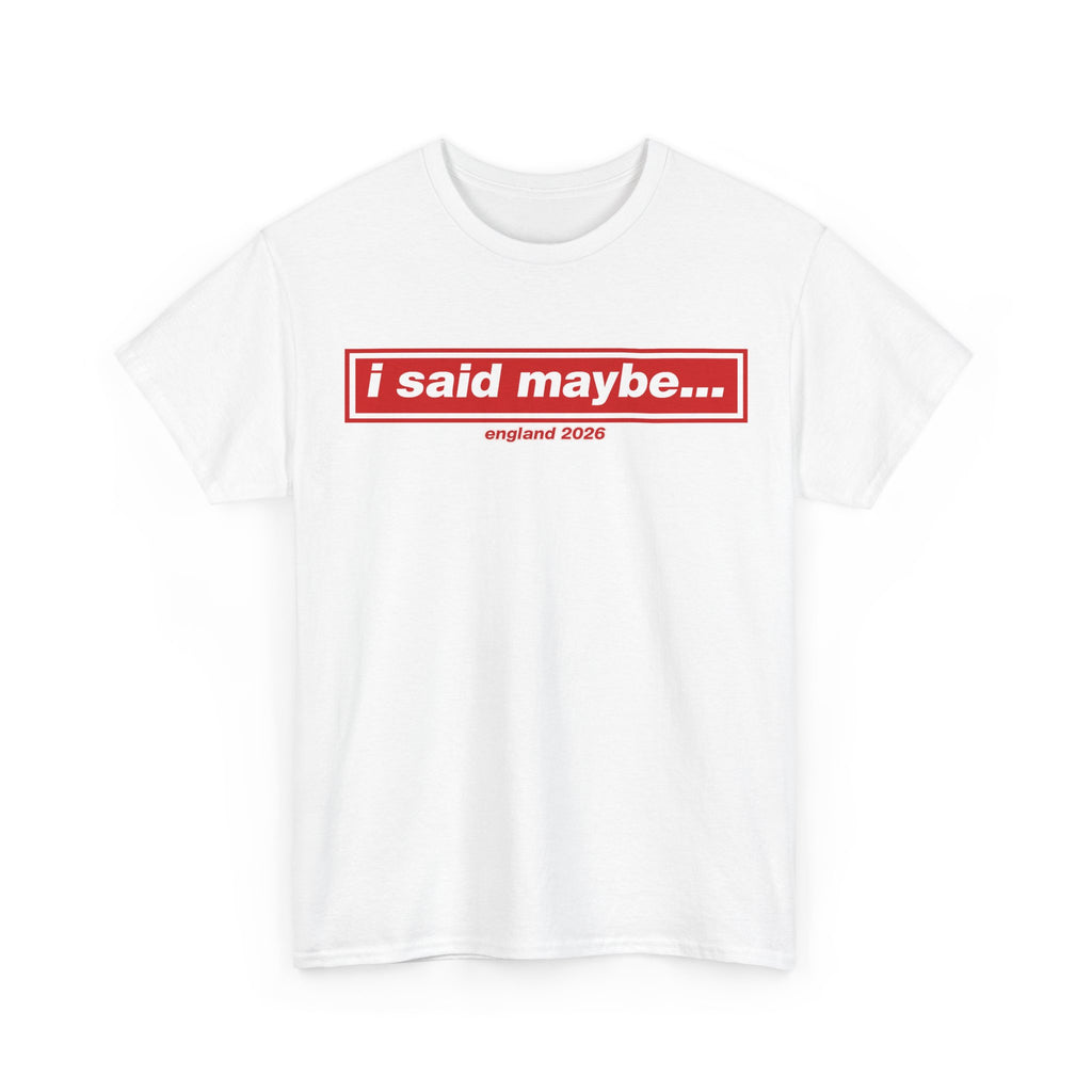 I Said Maybe Tee — Minimalist Red Logo Graphic T‑Shirt
