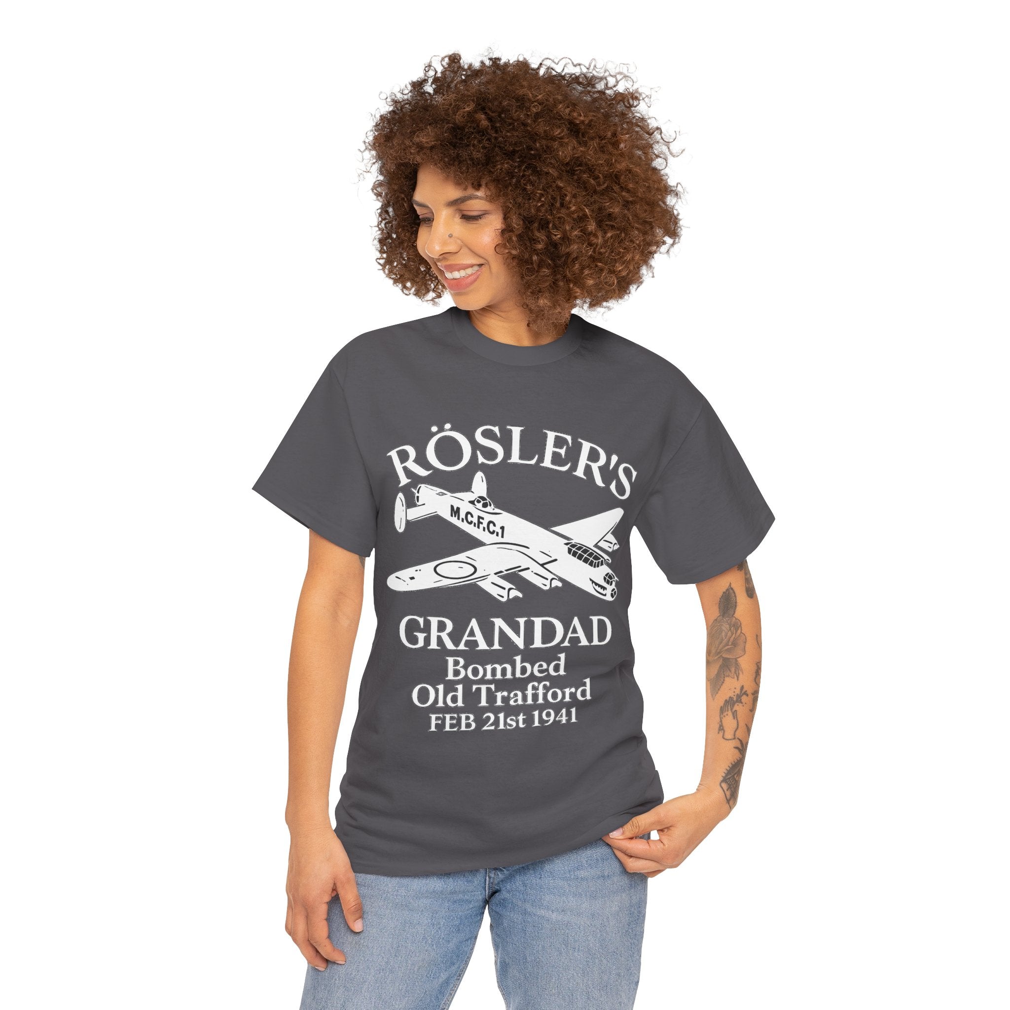 Rösler's Grandad Bombed Old Trafford Tee — WWII Tribute Military Plane Shirt (Feb 21, 1941)