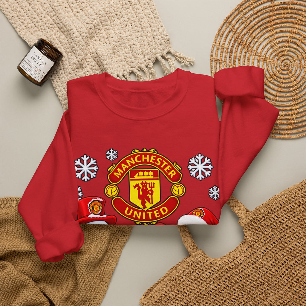 Manchester United Christmas Crewneck Sweatshirt — Santa & Snowman Football Holiday Sweatshirt