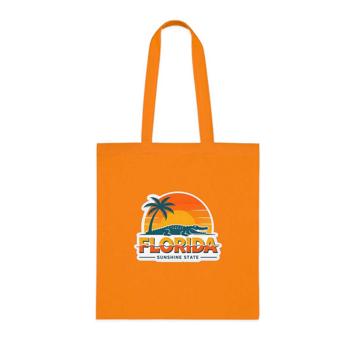 Florida Sunshine State Palm Tree Tote Bag — Retro Beach Sunset Cotton Tote