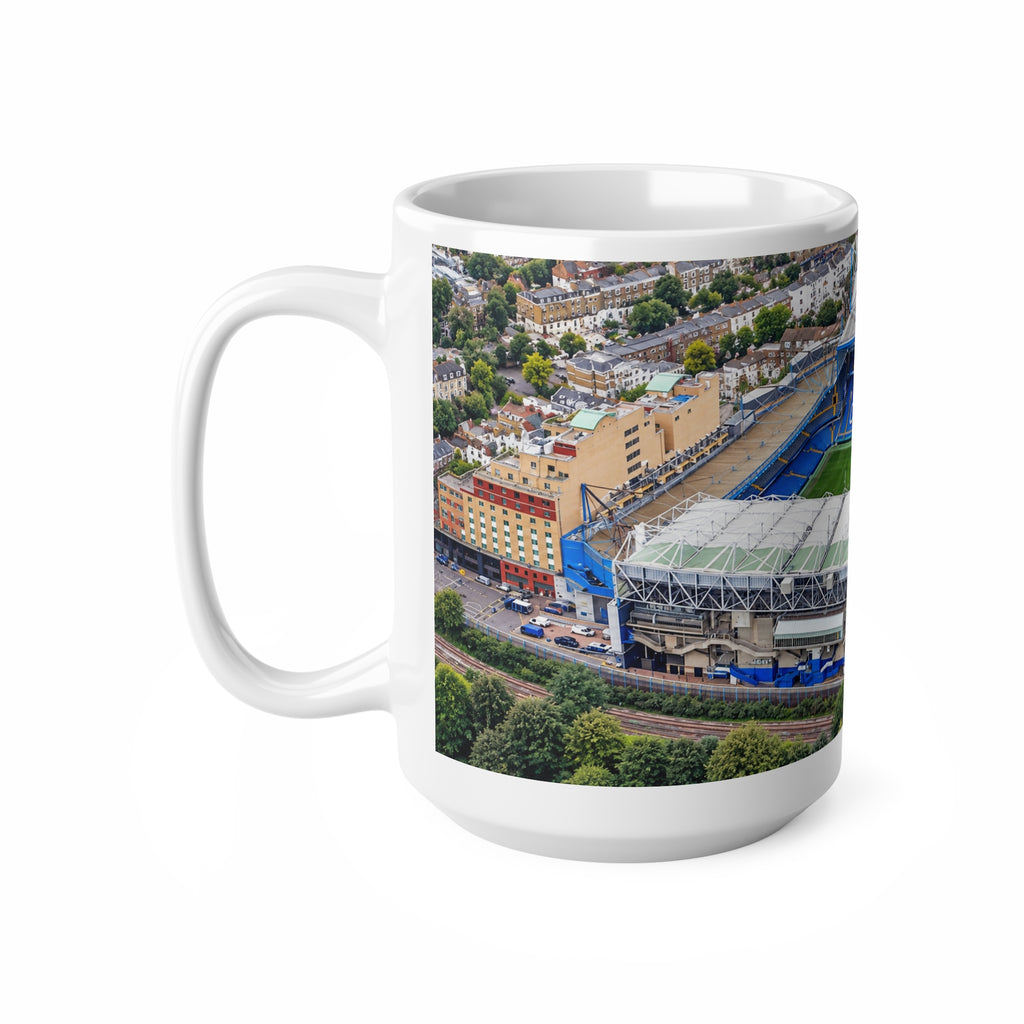 Chelsea FC Stamford Bridge Stadium Aerial Photo Ceramic Coffee Mug — 11oz & 15oz