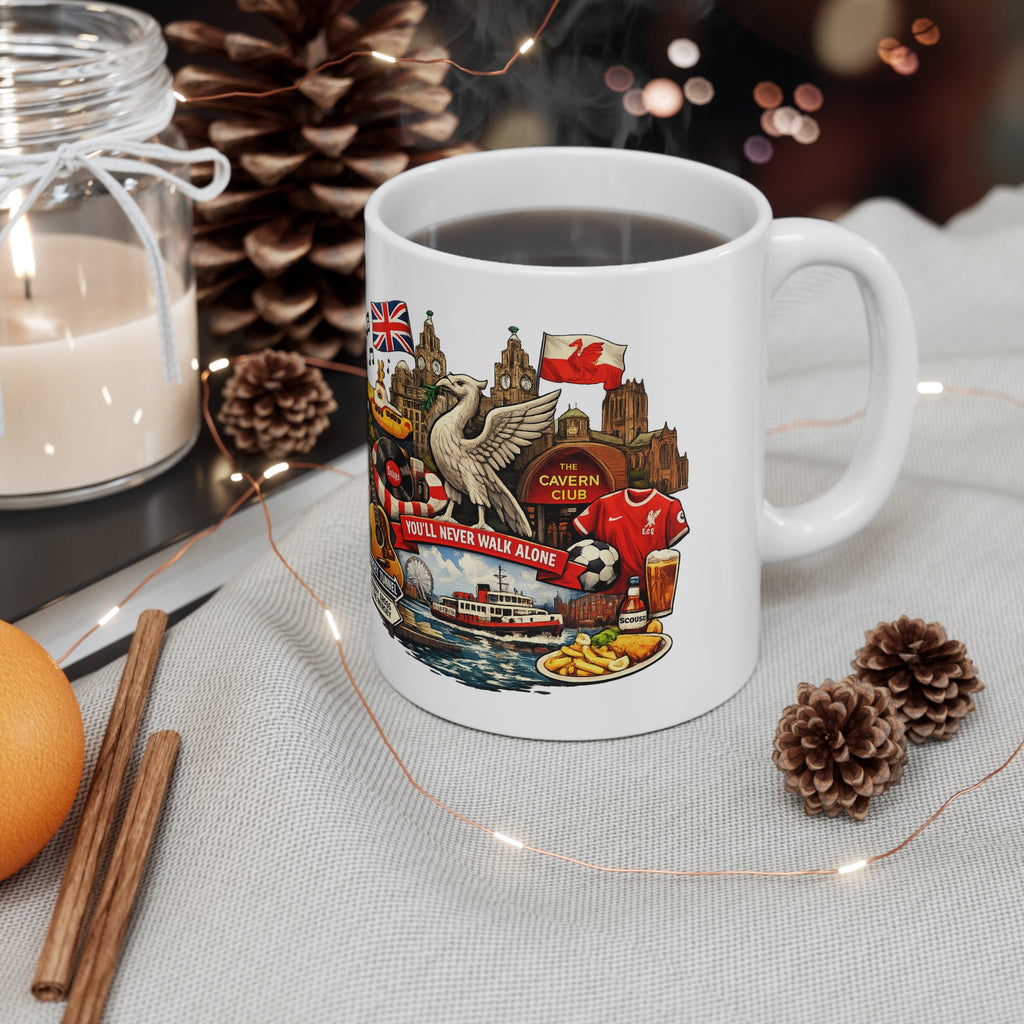 Liverpool Heritage Coffee Mug — "You'll Never Walk Alone" Illustrated Ceramic Cup (11oz/15oz)