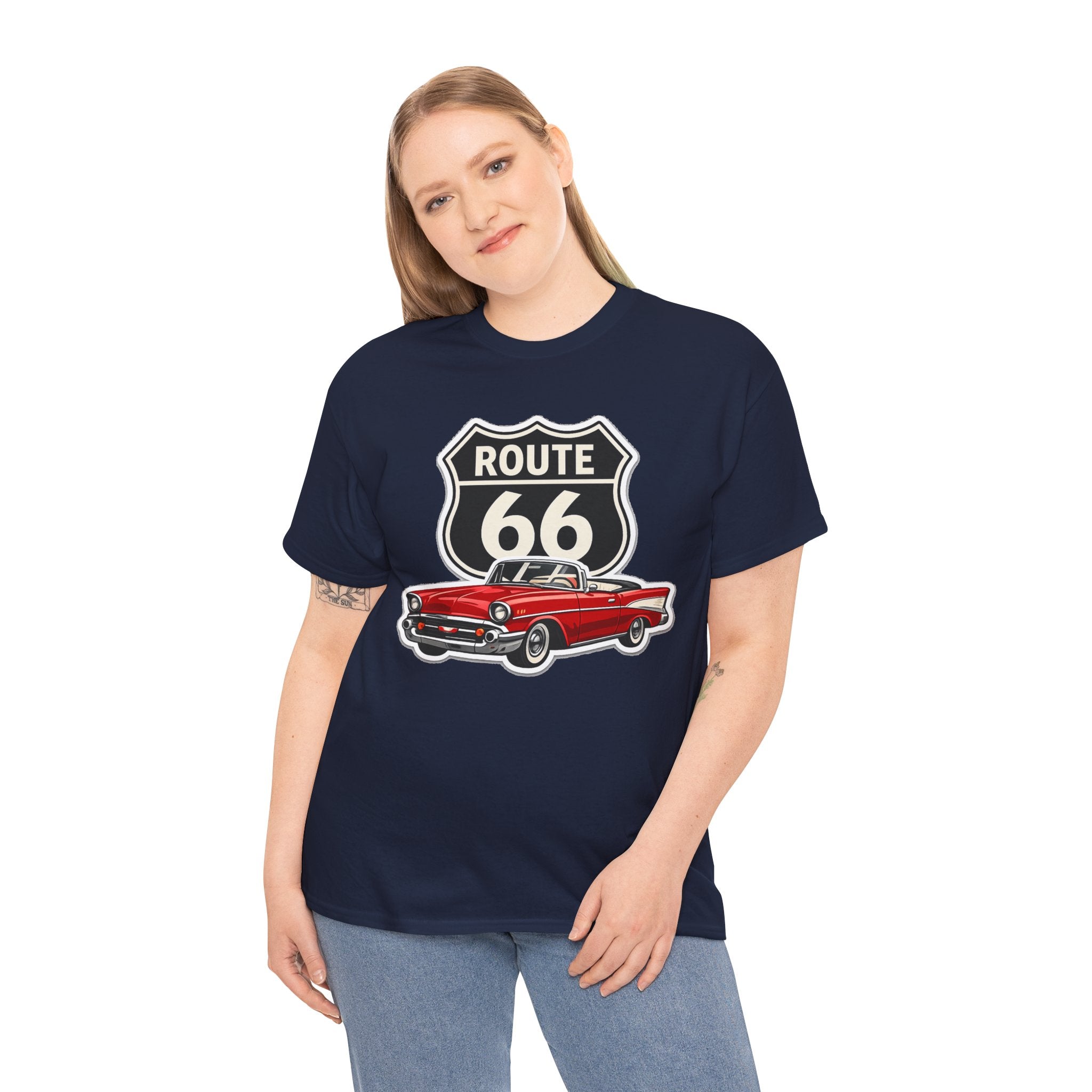 Route 66 Classic Car T‑Shirt — Retro Red Convertible Road Trip Tee
