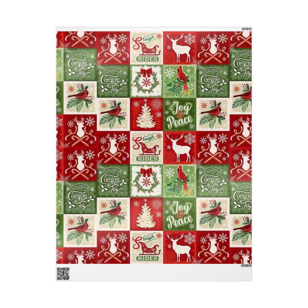 Christmas Patchwork Wrapping Paper Roll — Joy & Peace Holiday Gift Wrap