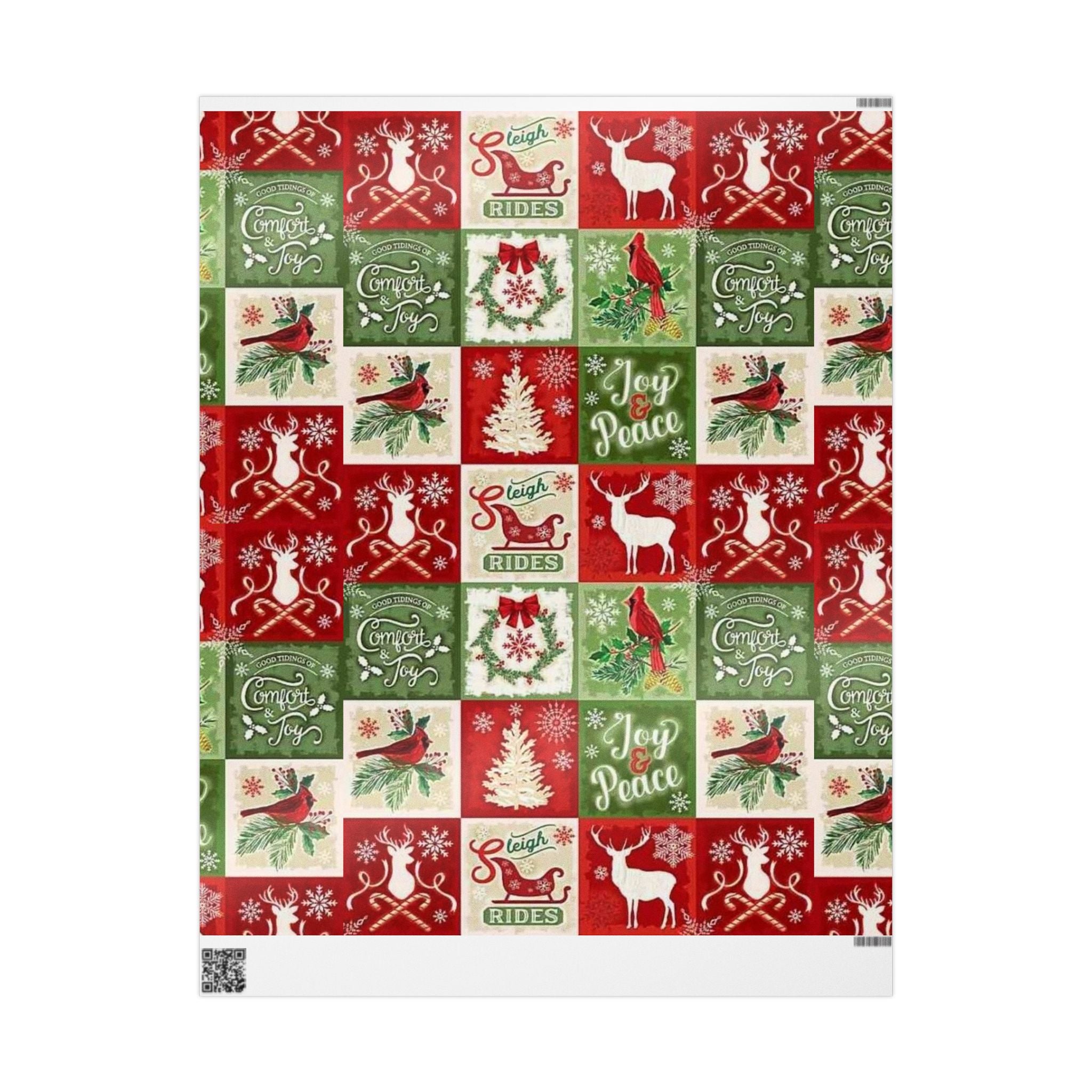 Christmas Patchwork Wrapping Paper Roll — Joy & Peace Holiday Gift Wrap
