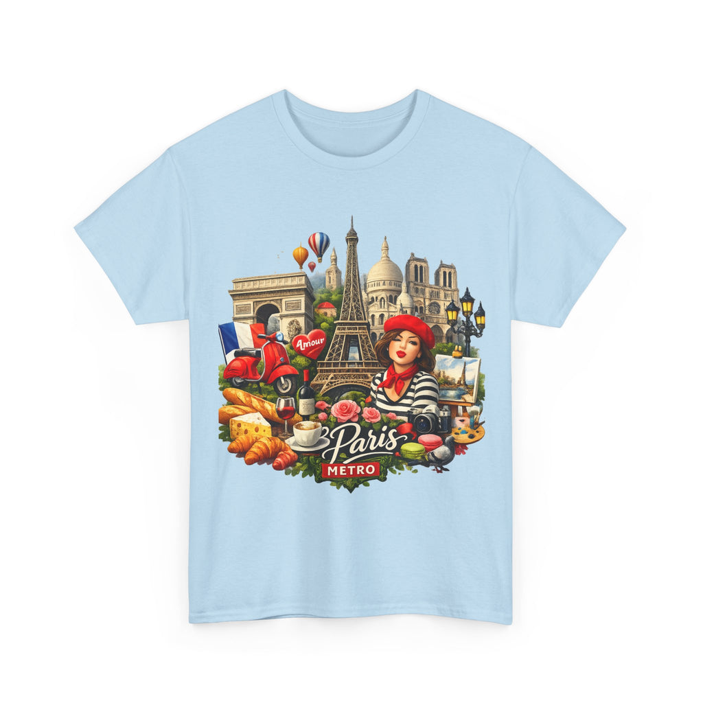 Paris Montage Tee — Eiffel Tower, Croissant & Metro Vintage Travel T‑Shirt