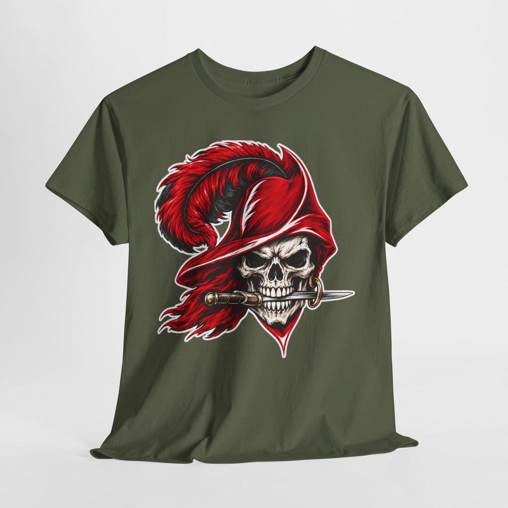 Skull Pirate Tee — Red Feathered Bandana Skull T‑Shirt