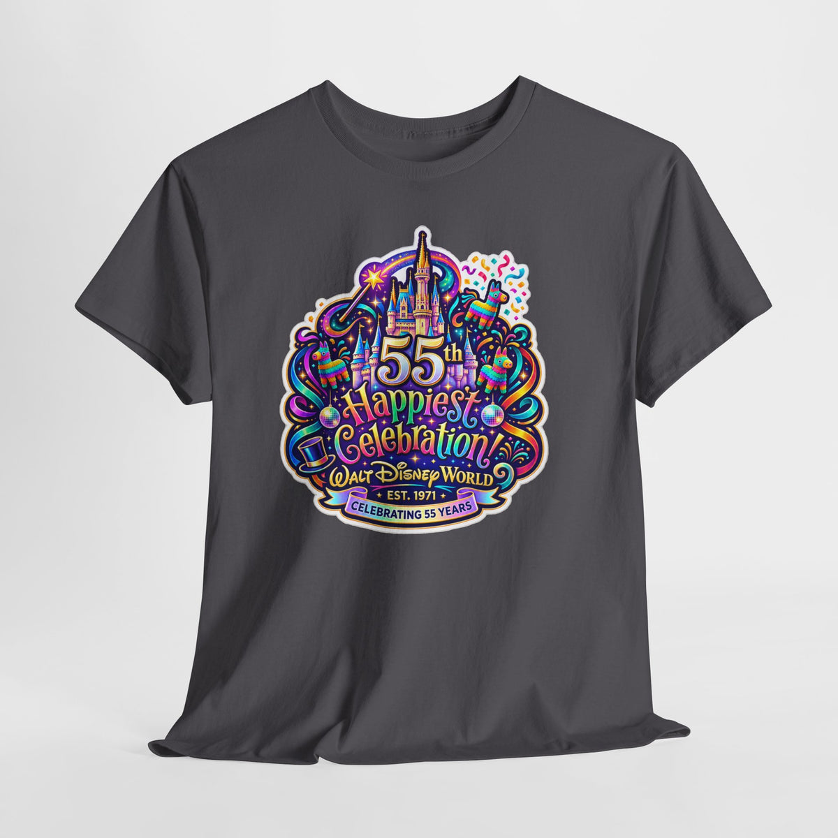 T-Shirt — "55th Happiest Celebration" Colorful Anniversary Castle Graphic Tee