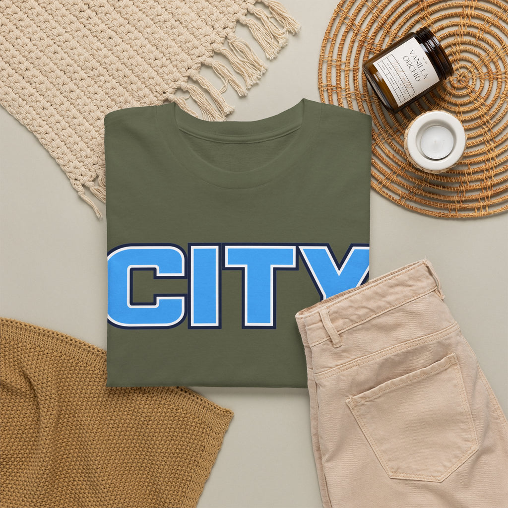 CITY Graphic Tee — Retro Man City Inspired Blue Block Letter T-Shirt