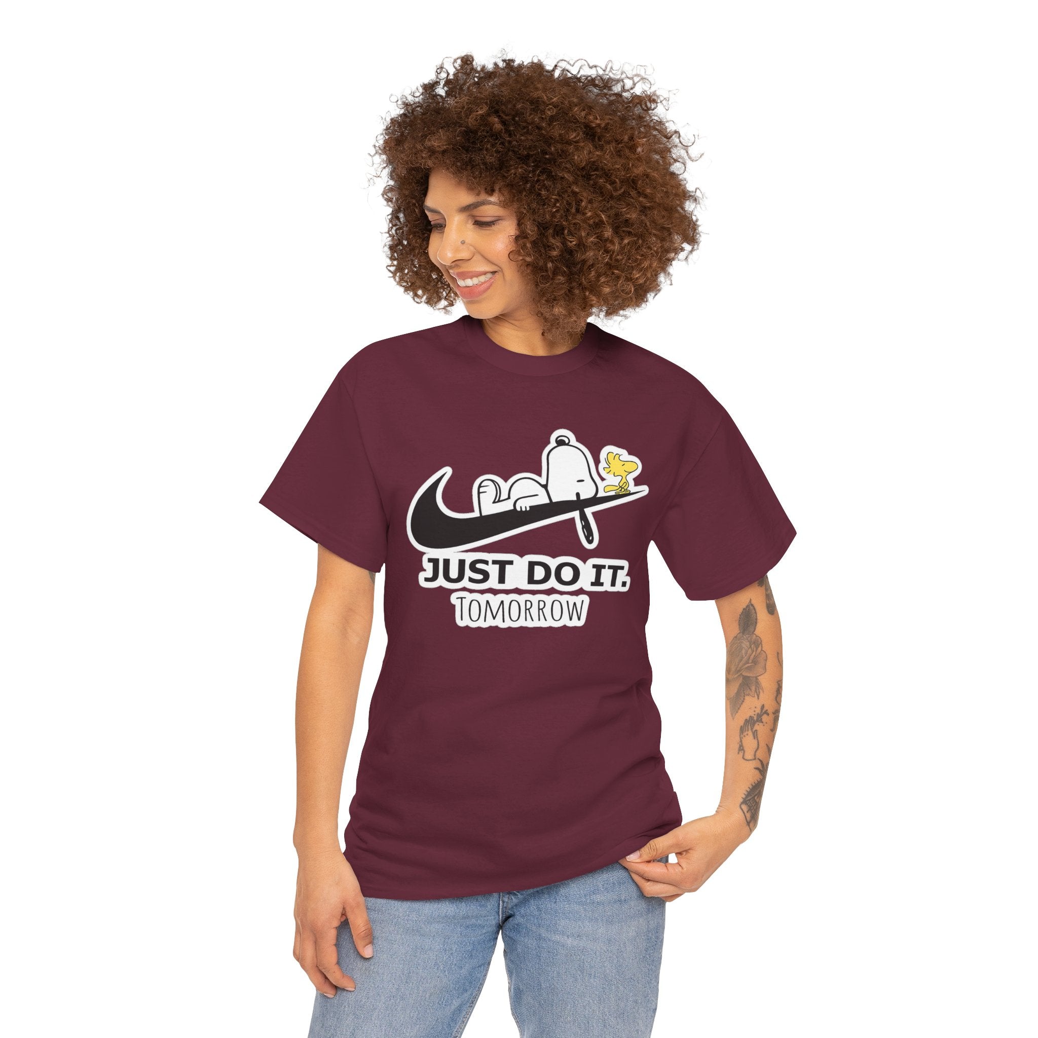Snoopy "Just Do It Tomorrow" Graphic Cotton T-Shirt