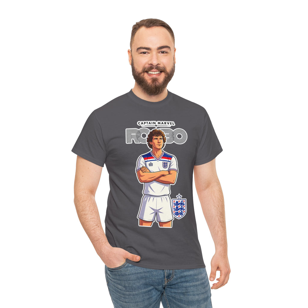 Bryan Robson Retro England Football Cotton T-Shirt / Tee — "Captain Marvel" Soccer Player Graphic