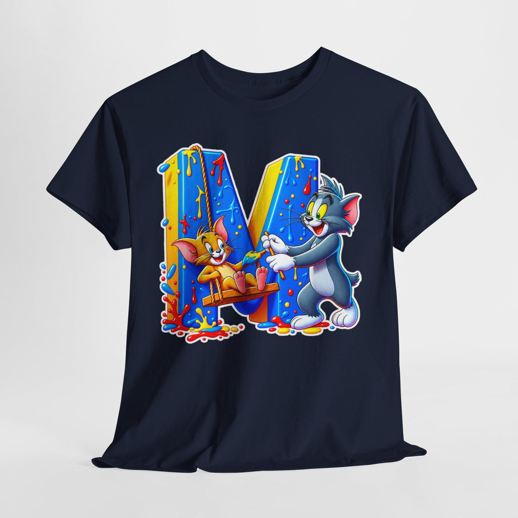 Tom & Jerry Letter M Cotton T-Shirt — Retro Cartoon Graphic Tee