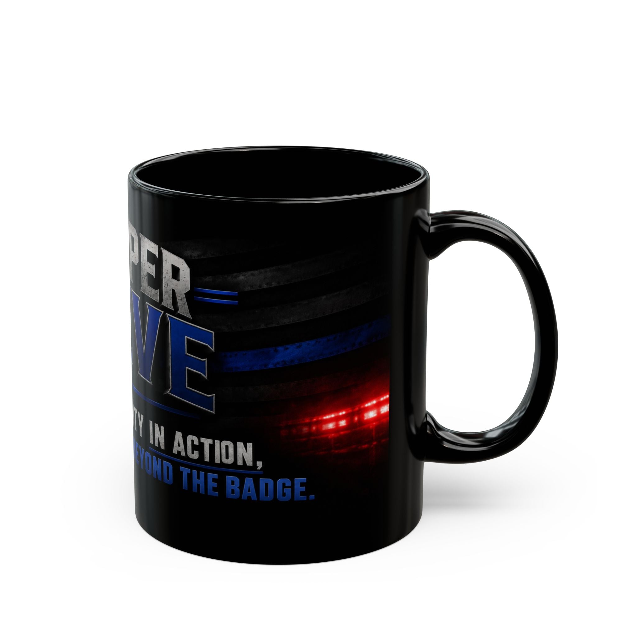 Police Trooper Mug — "Trooper Steve: Integrity in Action" Black Coffee Cup (11oz/15oz)