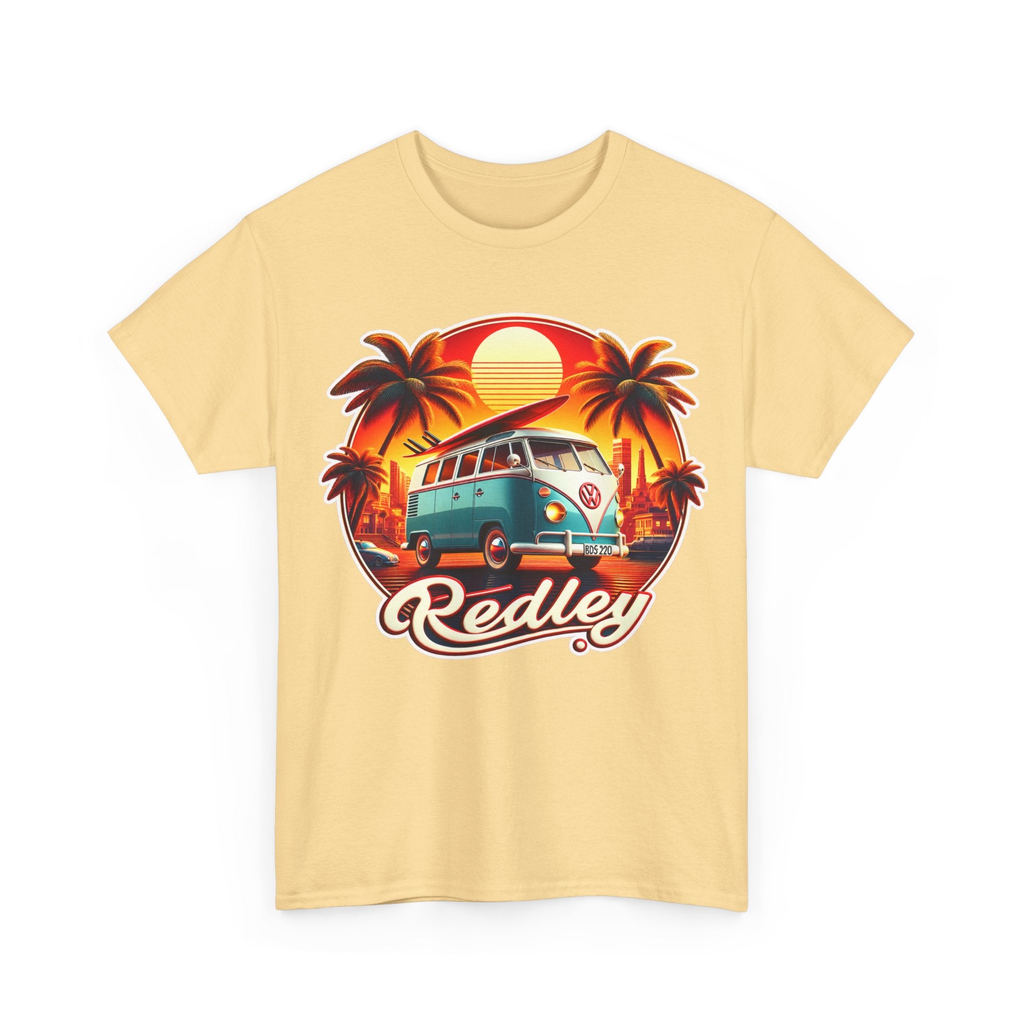 Vintage Surf Van T-Shirt – Retro Beach Sunset Tee with 'Redley' Script