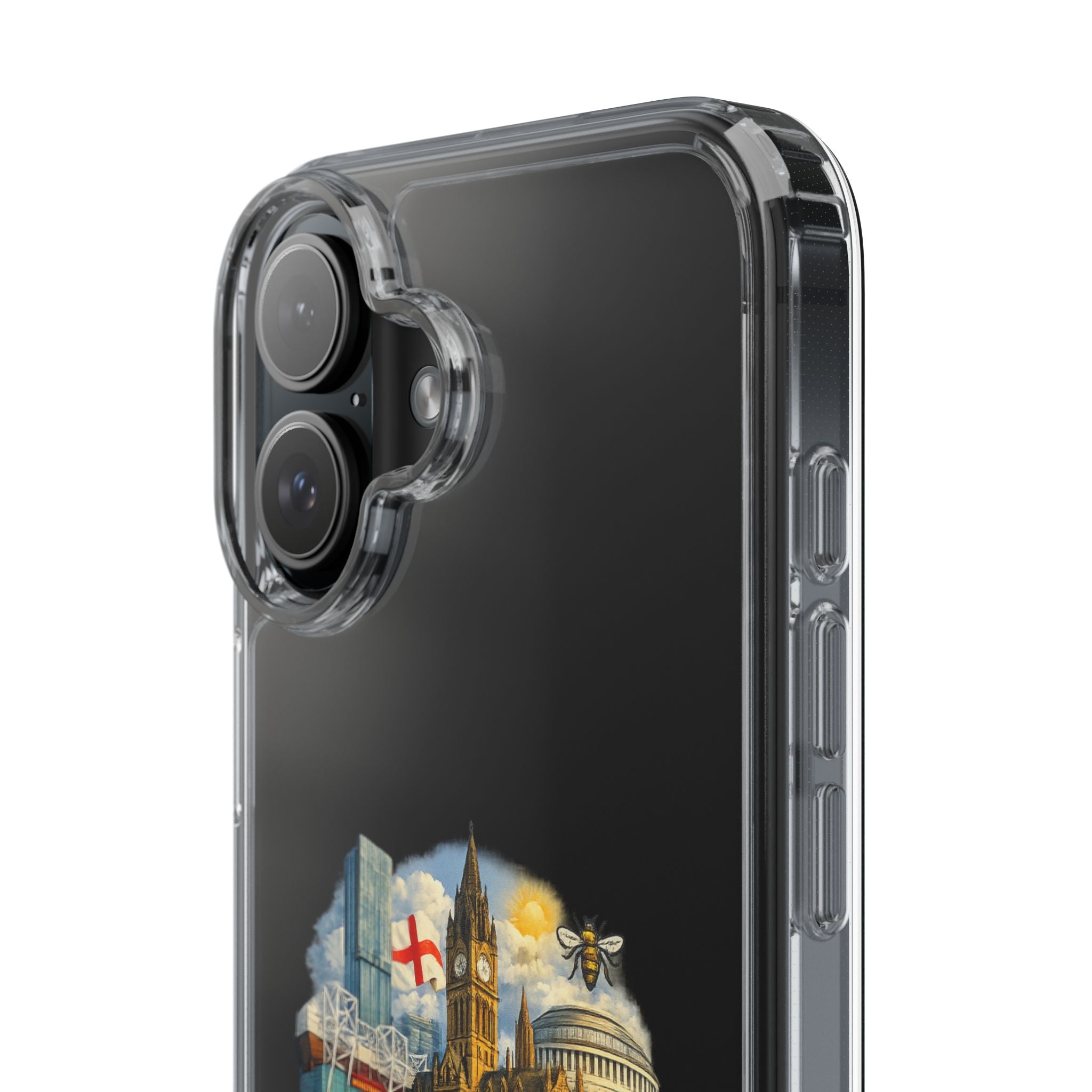 Manchester Landmark Clear Phone Case — Cityscape Collage Design