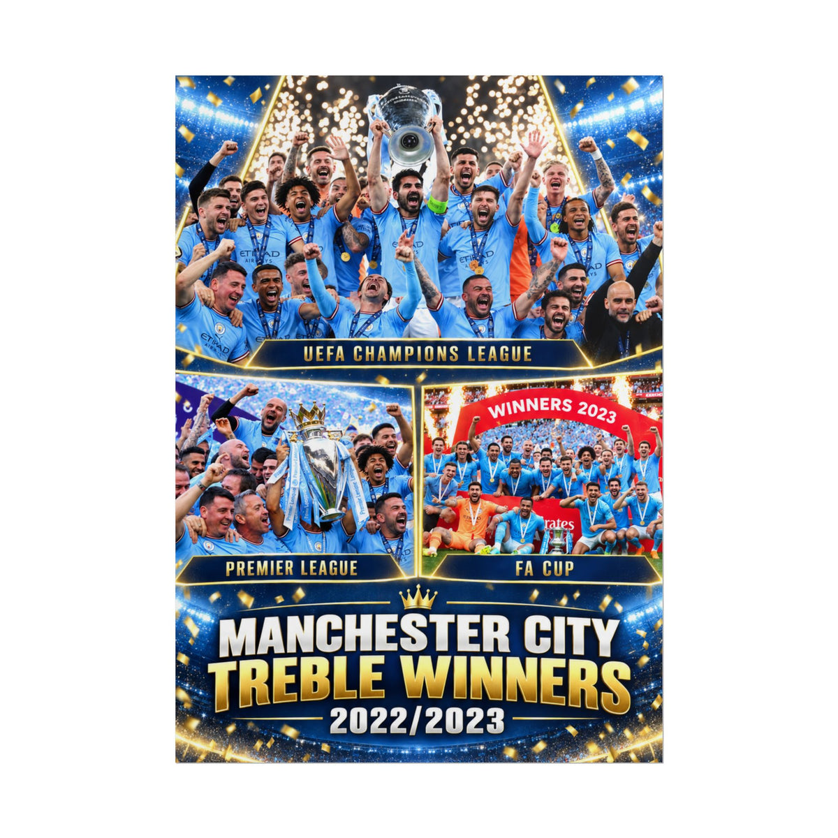 Manchester City Treble Winners 2022/2023 Rolled Poster